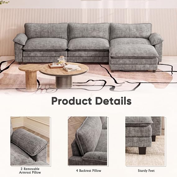 Furniwell 119 Modular Sectional Couch, L Shaped Cloud Sofa for Living Room