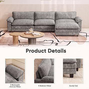 Furniwell 119 Modular Sectional Couch, L Shaped Cloud Sofa for Living Room