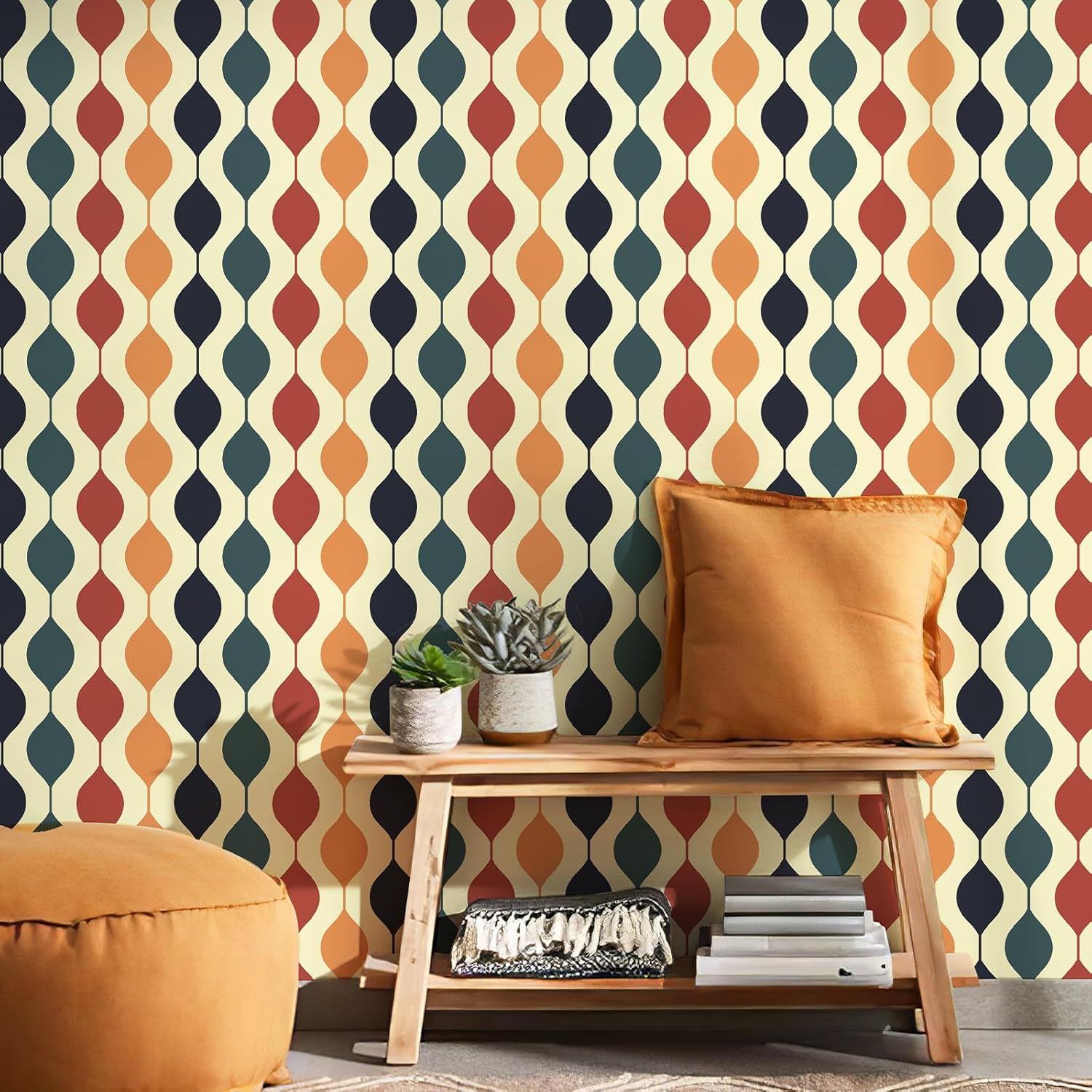 Simon&Siff Vintage Peel and Stick Wallpaper 400"x15.7" 1970s Retro Colored Geometric Wallpaper Abstract Removable Modern Wall Paper Wall Decor for Bedroom Bathroom