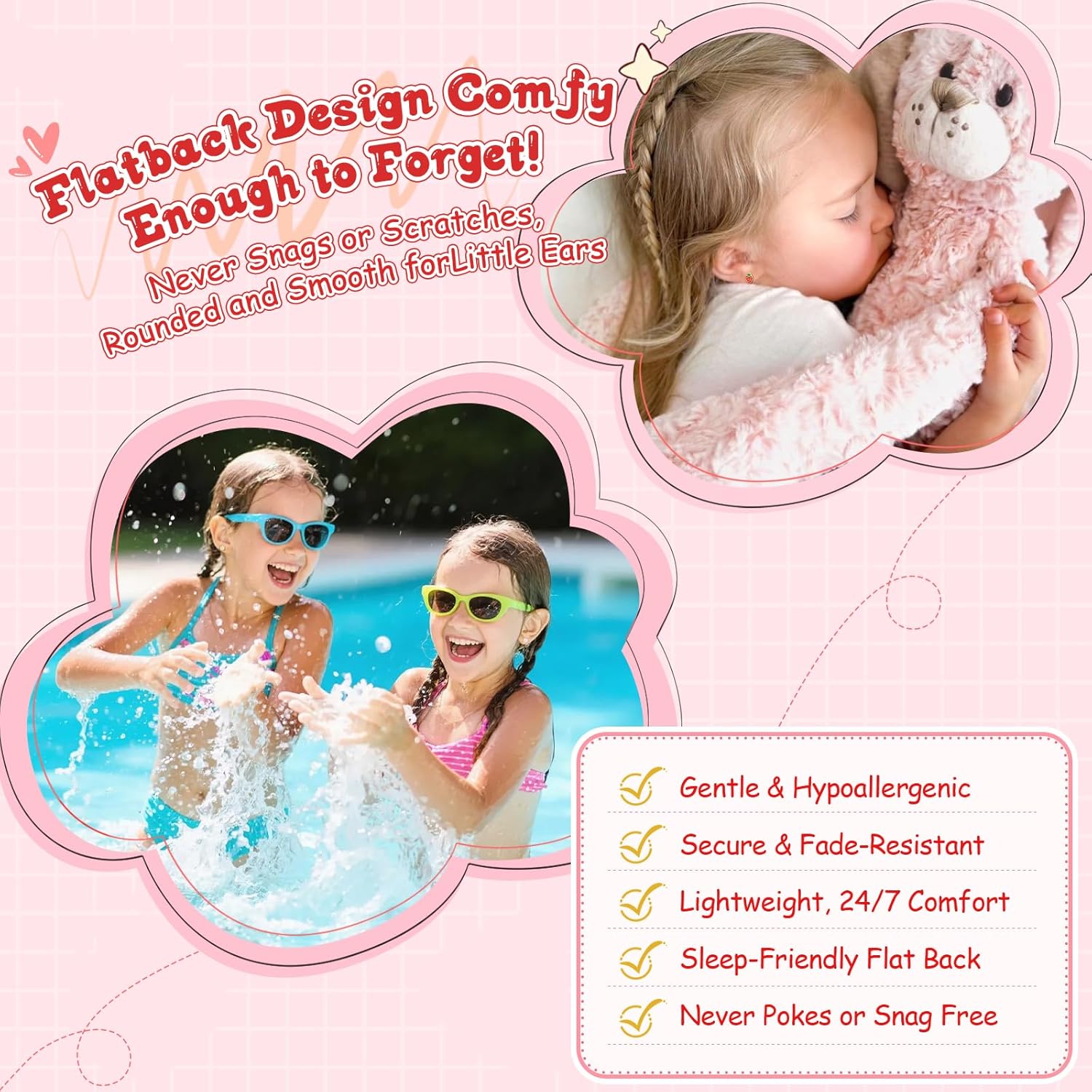 Hypoallergenic Earrings for Girls, Cute Toddler Earrings Kids Baby Flatback Screw Back Earrings 14k Real Gold Plated Small Pearl Flower Pink Heart Strawberry Surgical Steel Stud Earrings Set - Image 2