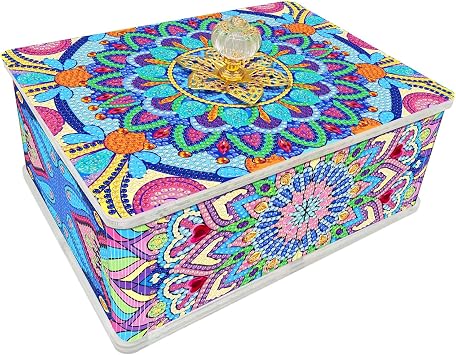 LUSandy DIY 5D Colorful Mandala Diamond Painting Storage Box Kits Special Shaped Diamond Art PVC Box Storage Holder Case Decorative Cover Arts Craft for Gifts Desktop Decor