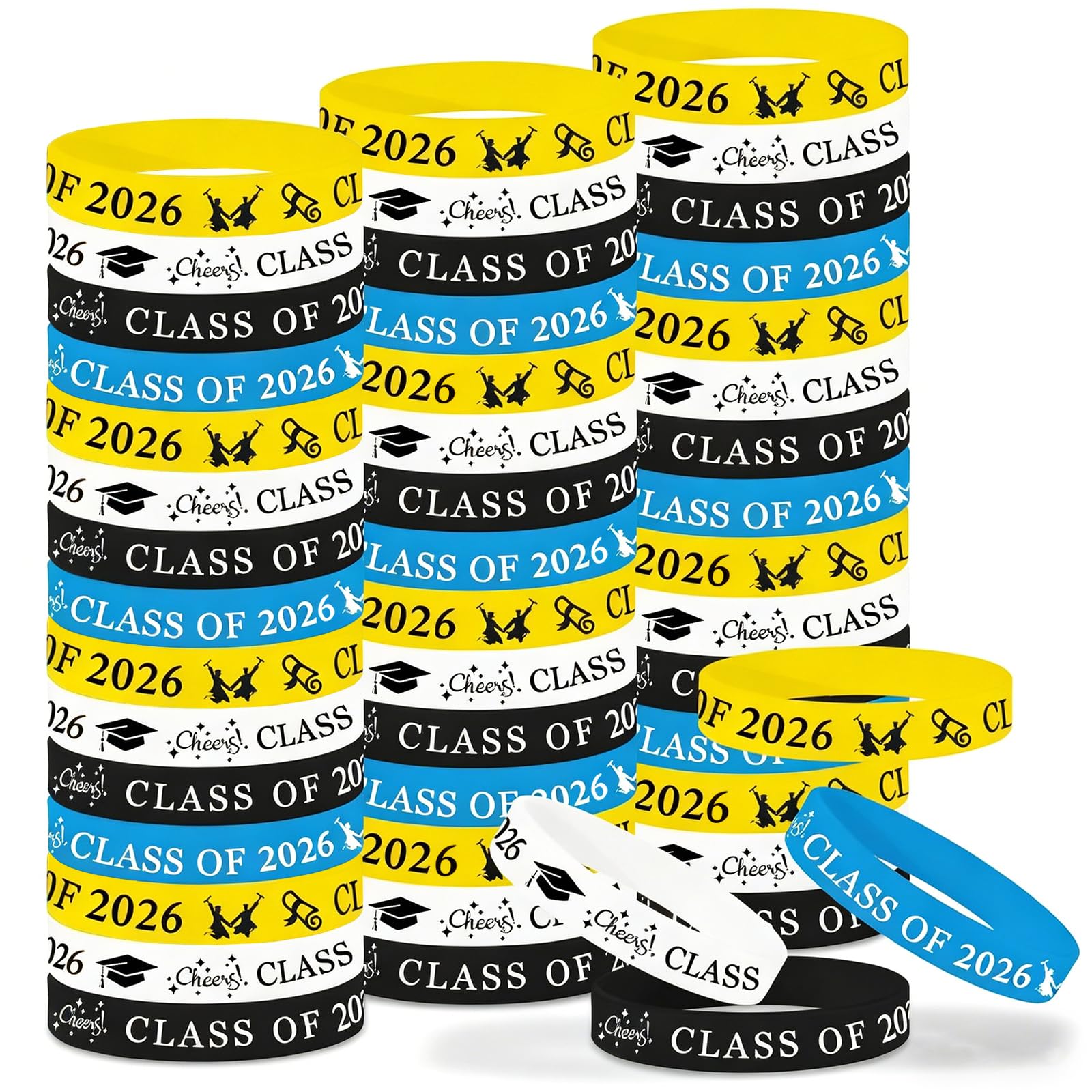 48 Pcs Class of 2026 Wristbands, 4 Vibrant Colours (12 Each) Durable Silicone Graduation Bracelets, Graduation Gifts for Students from Teachers, School Leavers Gifts, Celebrations, Parties & Souvenirs