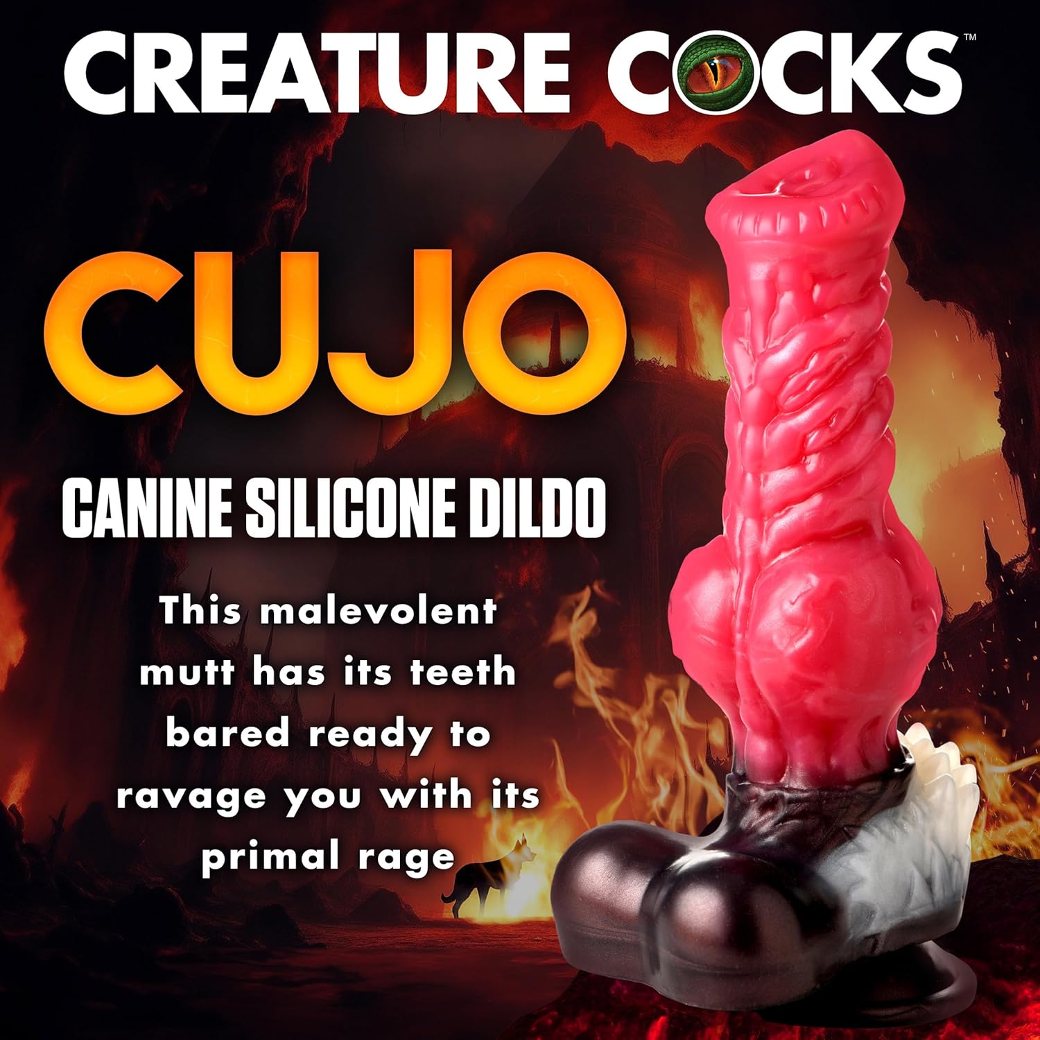 CREATURE COCKS Cujo Canine Silicone Dildo for Men, Women, & Couples. Fantasy Dildo with Harness Compatible. Strong Suction Cup Base, 1 Piece, Large Red.