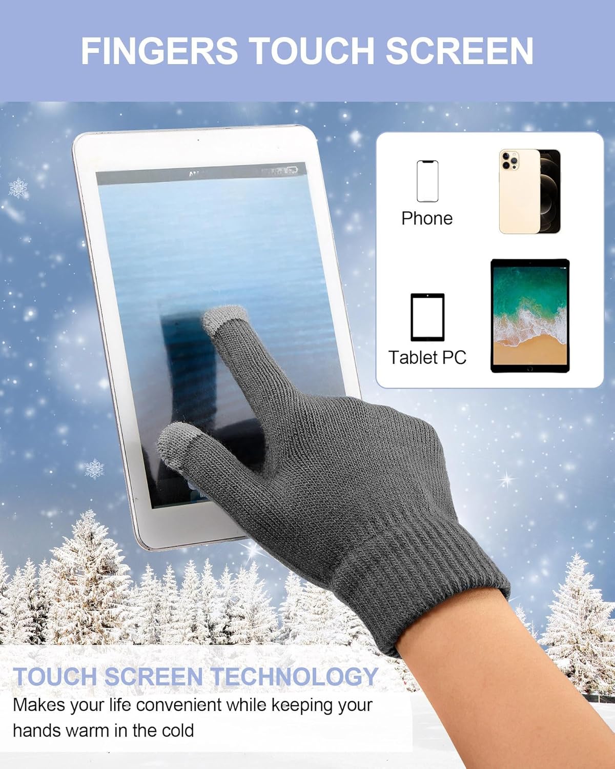 6 Pieces Kids Winter Hat Glove Scarf Sets Knitted Toddler Cap Beanie Touchscreen Mitten Neck Warmer for Boys Girls 5-14 Years - Image 4