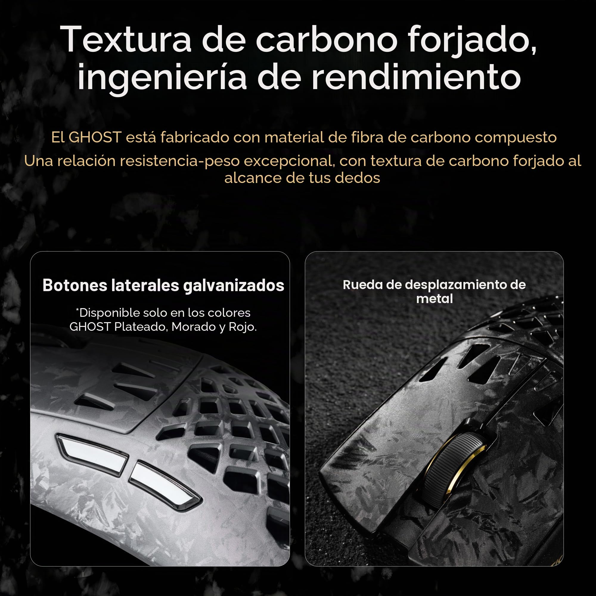 ATK Blazing Sky Ghost Hollow Ratón inalámbrico para juegos de fibra de carbono, sensor PAW3950, Nordic 54L15, 8k Polling, 48 g, Tri-Mode 2,4 g/Bluetooth/con cable