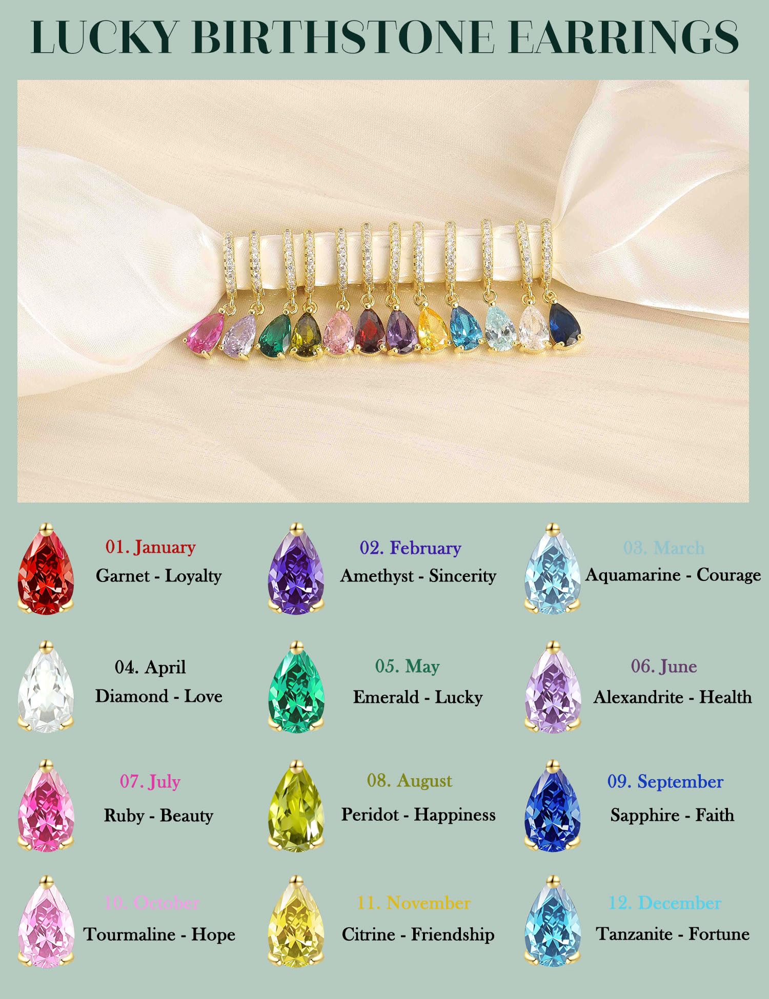 ZNBOH Orecchini Pendenti Donna Oro Placcato 18K Anallergici Piccoli Orecchini con Zirconi Pietra di nascita Smeraldo Acquamarina Ametista Moissanite Piercing Orecchio Cerchio Gioielli Regalo Donna