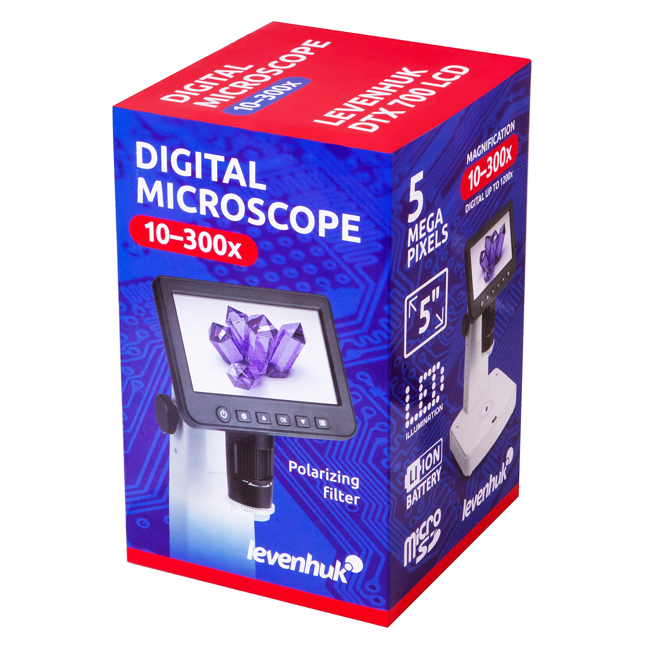 Levenhuk DTX 700 LCD-Digitalmikroskop mit 10- bis 1200-Fachem Zoom, Windows- und Mac OS-Kompatibel