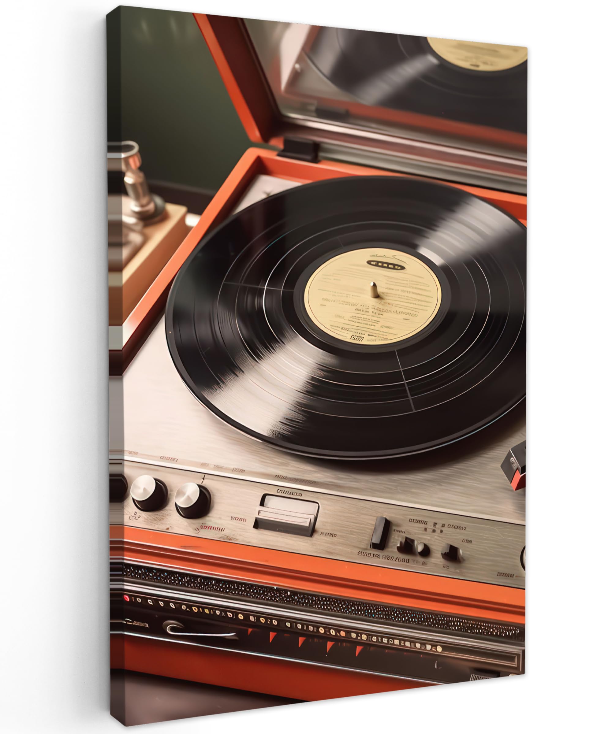 MuchoWow© Leinwand Bilder Groß XXL Wanddeko Wohnzimmer Aesthetic Room Decor | 80x120 cm - Deko Zimmer Wandbilder Modern Fotogeschenke Vintage - Plattenspieler - Schallplatte - Musik