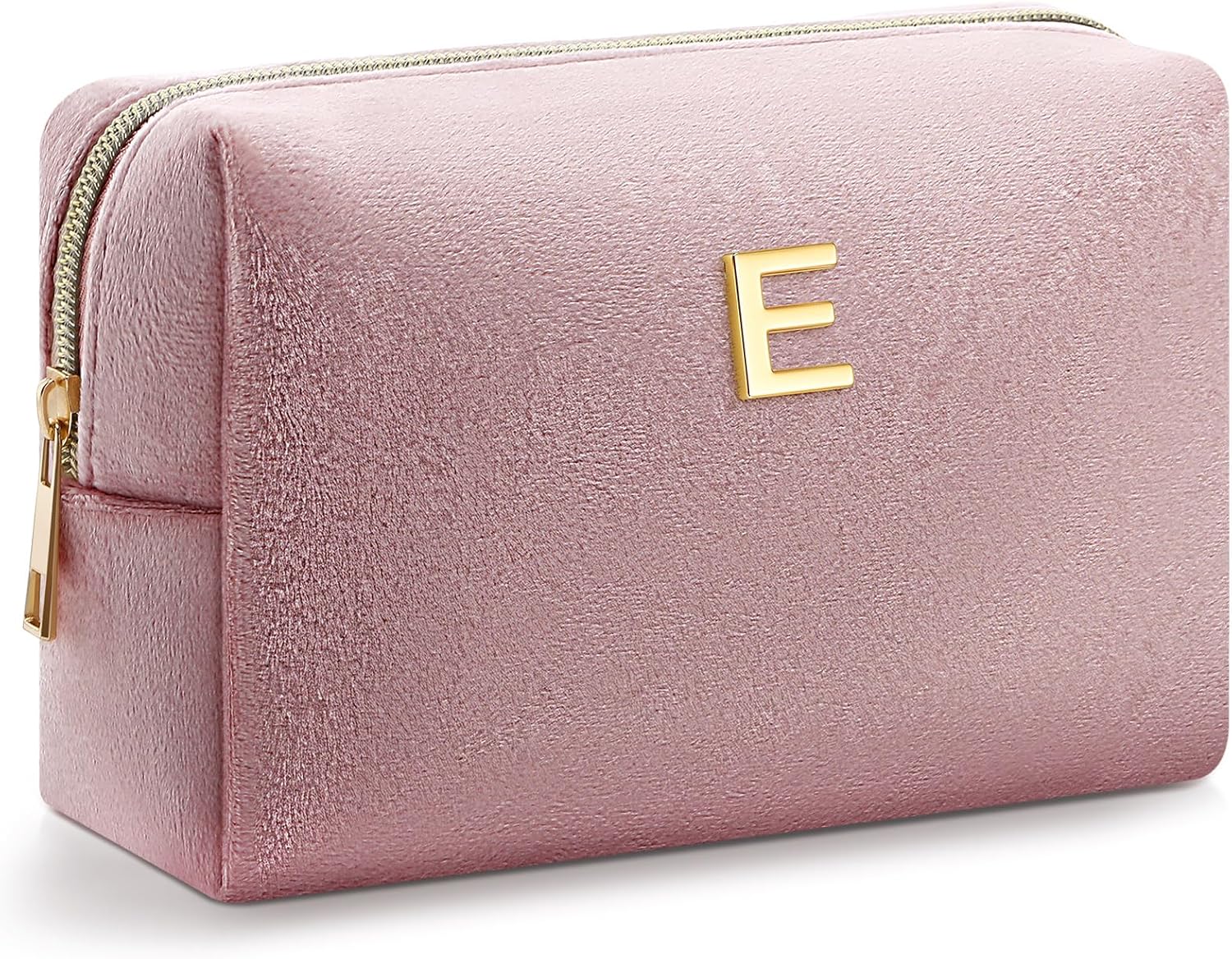 Kigeli Initial Makeup Bags Pink Velvet Monogram Cosmetic Bag Pouch, E