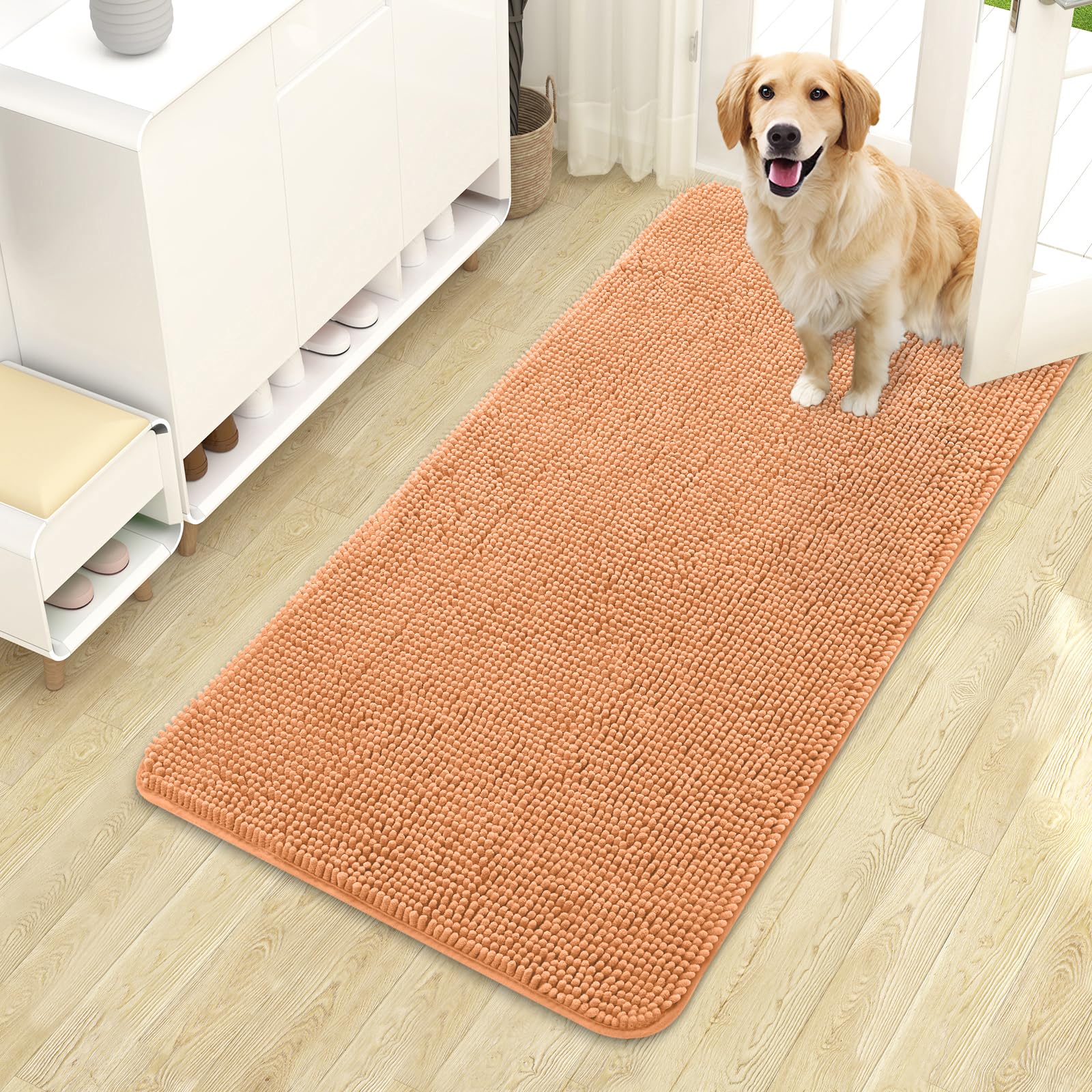 OLANLY Dog Door Mat for Muddy Paws 44x24, Super Absorbent Chenille Mud Mat