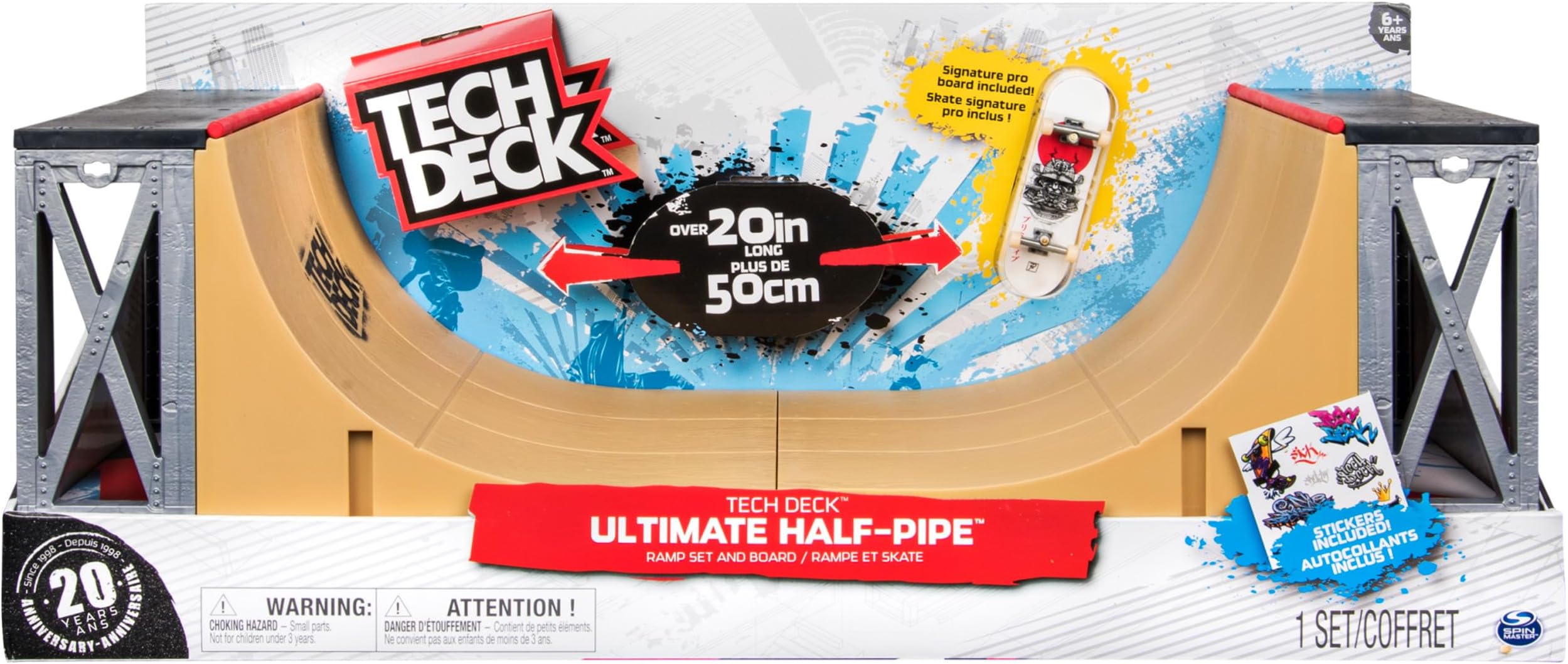 Ultimate 20-Inch Half-Pipe Ramp Playset and Exclusive Primitive Pro Fingerboard, Kids Toys for Boys and Girls Ages 6 and up