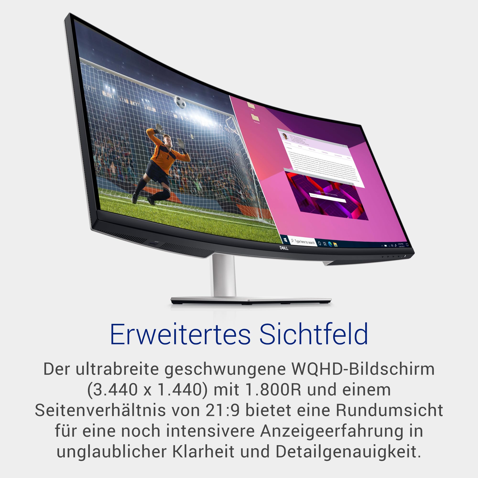 Dell S3423DWC USB-C 34 Zoll WQHD (3440x1440) 21:9 1800R Curved Monitor, 100Hz, VA, 4ms, AMD FreeSync, 99% sRGB, Eingebaute Lautsprecher, USB-C, 2x HDMI, 3x USB, 3 Jahre Garantie