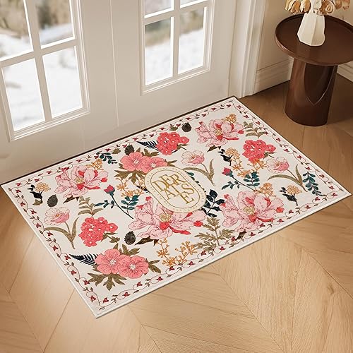 ROTTOGOON Alfombra Suave Floral Lavable a Máquina para Entrada Interior de 2'x3' con Respaldo de Goma Resistente a Manchas, Alfombra Antideslizante