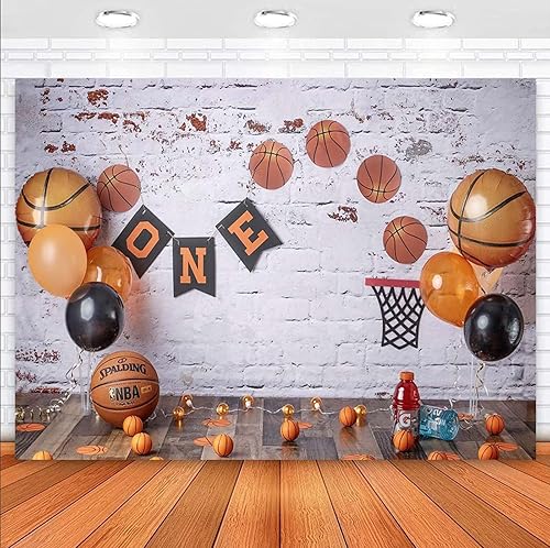 Miniatura 2 de Telón de fondo de fotografía con temática de baloncesto para bebé niño, primer cumpleaños, decoración de pasteles, globos de baloncesto, pancarta