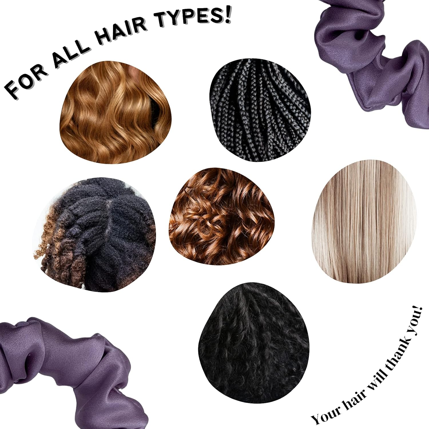 Pure Silk Hair Scrunchies for Woman - Set of 3 Skinny Scrunchies for Hair - Silky Scrunchies for girls - Pro Organic (Baby Pink, Lavender & Mauve)