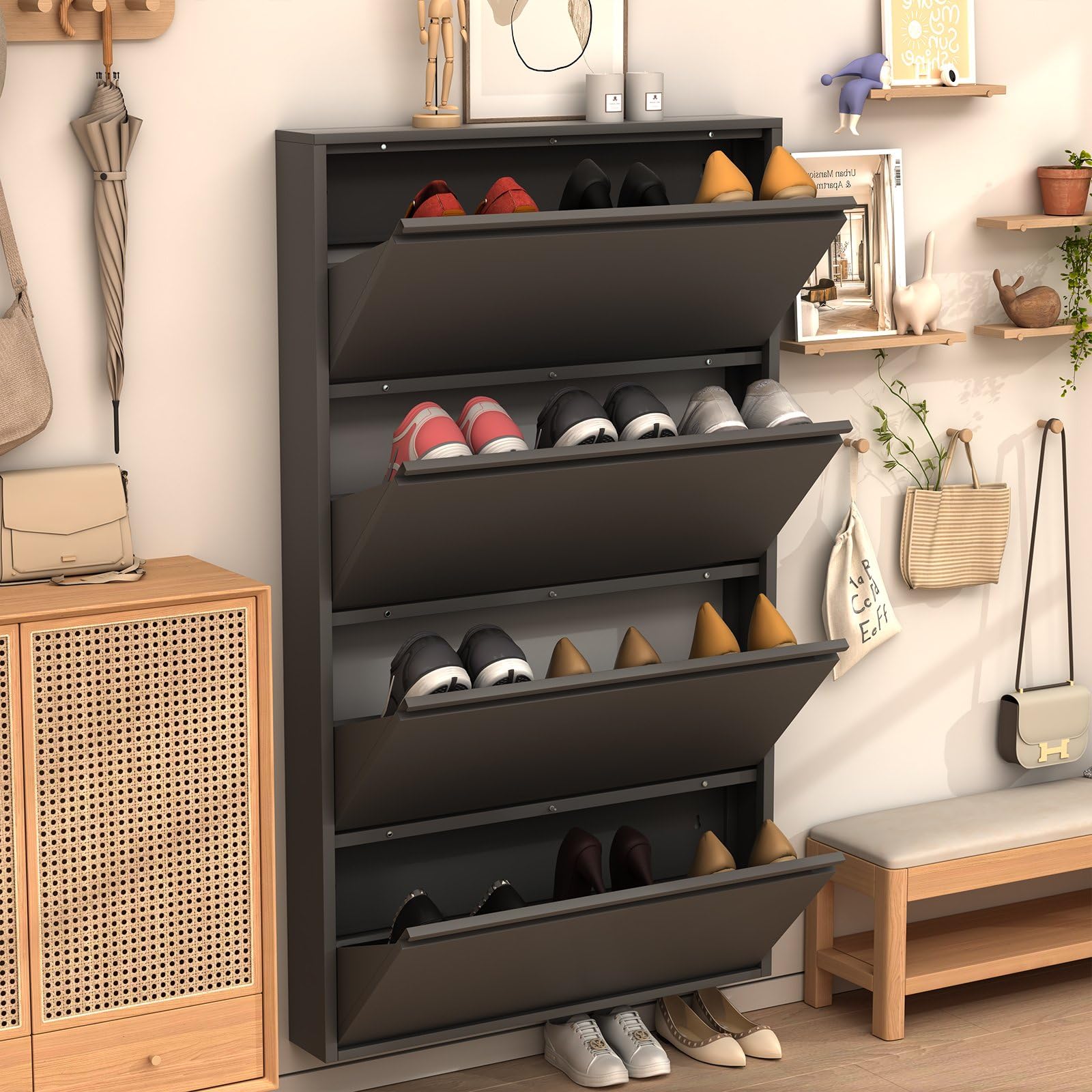 KOMHTOM Armoire à Chaussures en Métal,Chaussure Entree Murale,80x144.6cm