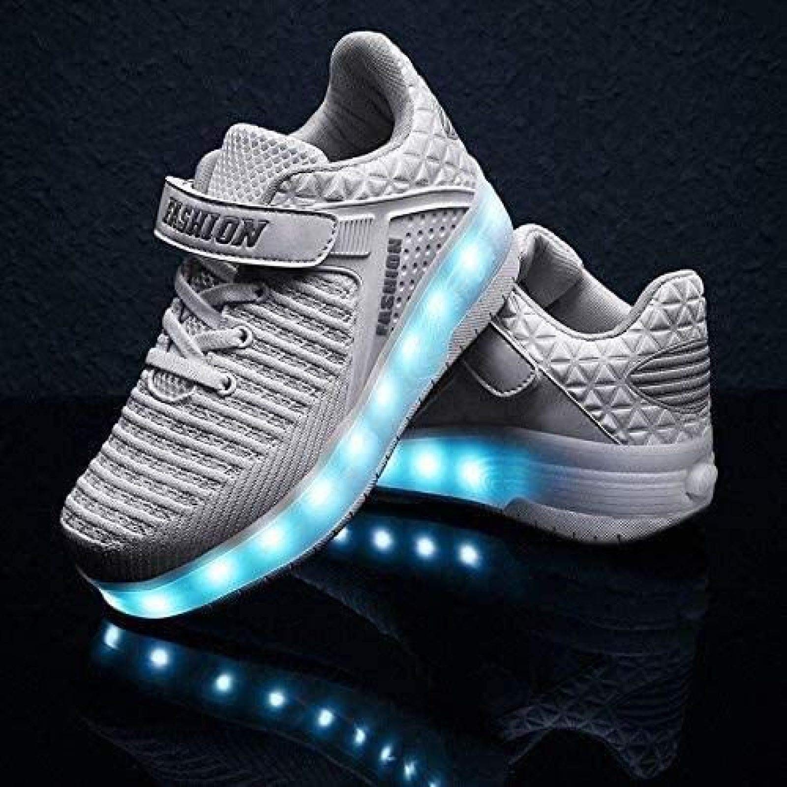 Zapatillas De Skate LED con Ruedas Dobles Zapatillas De Skate Zapatillas con Ruedas LED Niños Niños Niñas Gimnasia Al Aire Libre Zapatillas De Moda Técnica,White-32 EU