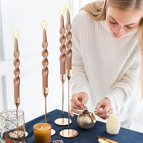 Miniatura 4 de Velas cónicas de 10 pulgadas, candeleros sin aroma hechos a mano, juego de 4, de larga duración, sin humo, candeleros retorcidos para decoración de