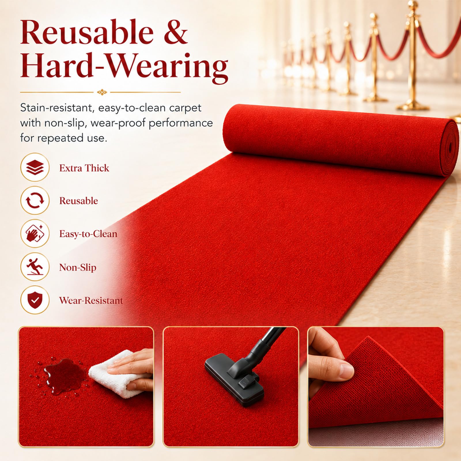 Tapis rouge - 1 x 10 m - 5,5 mm d'épaisseur - Pour mariage, événement, foire, fête, mariage, couloir - 10 m