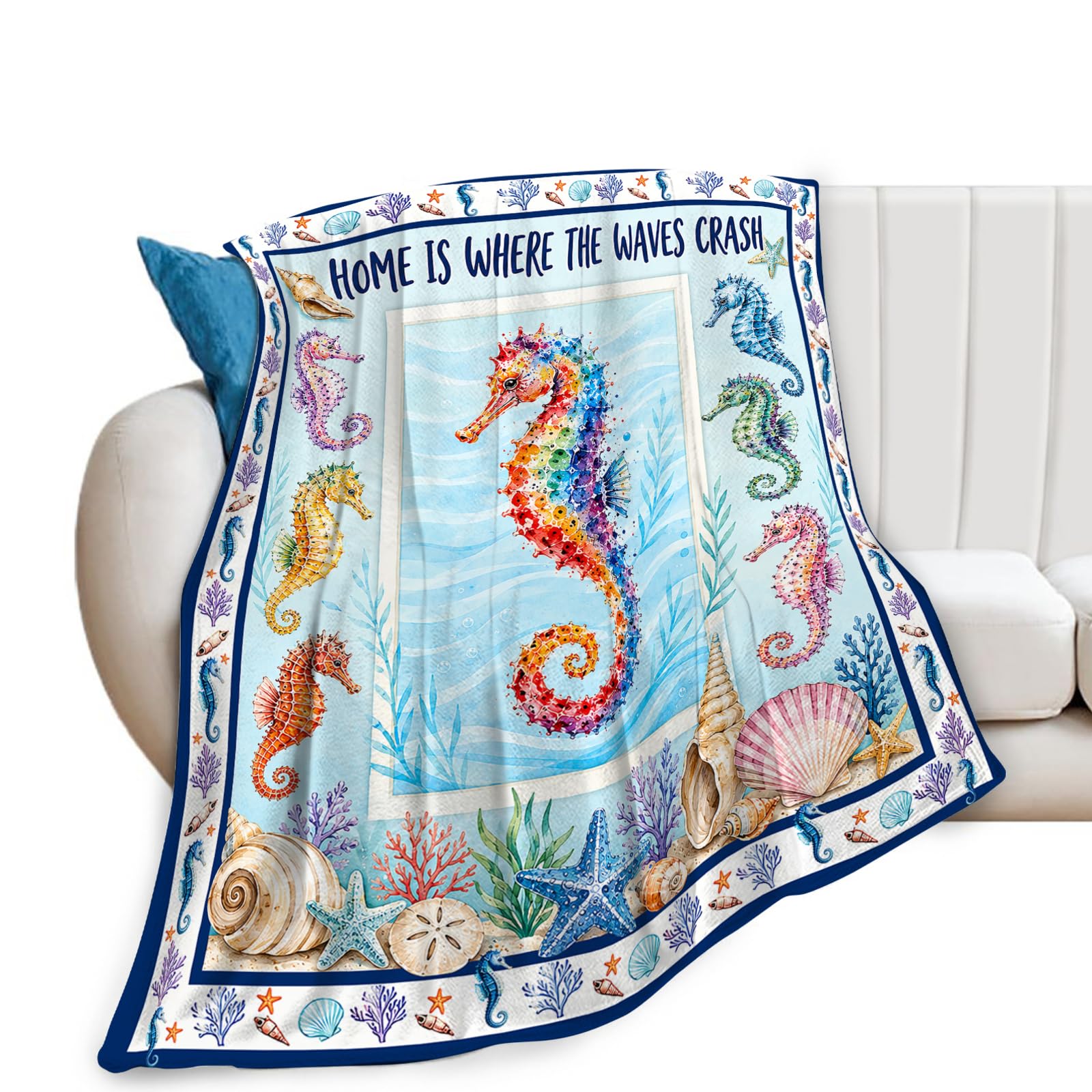 Spaexor Seahorse Throw Blanket Stuff Plush Gifts for Home Decor 40"X50"