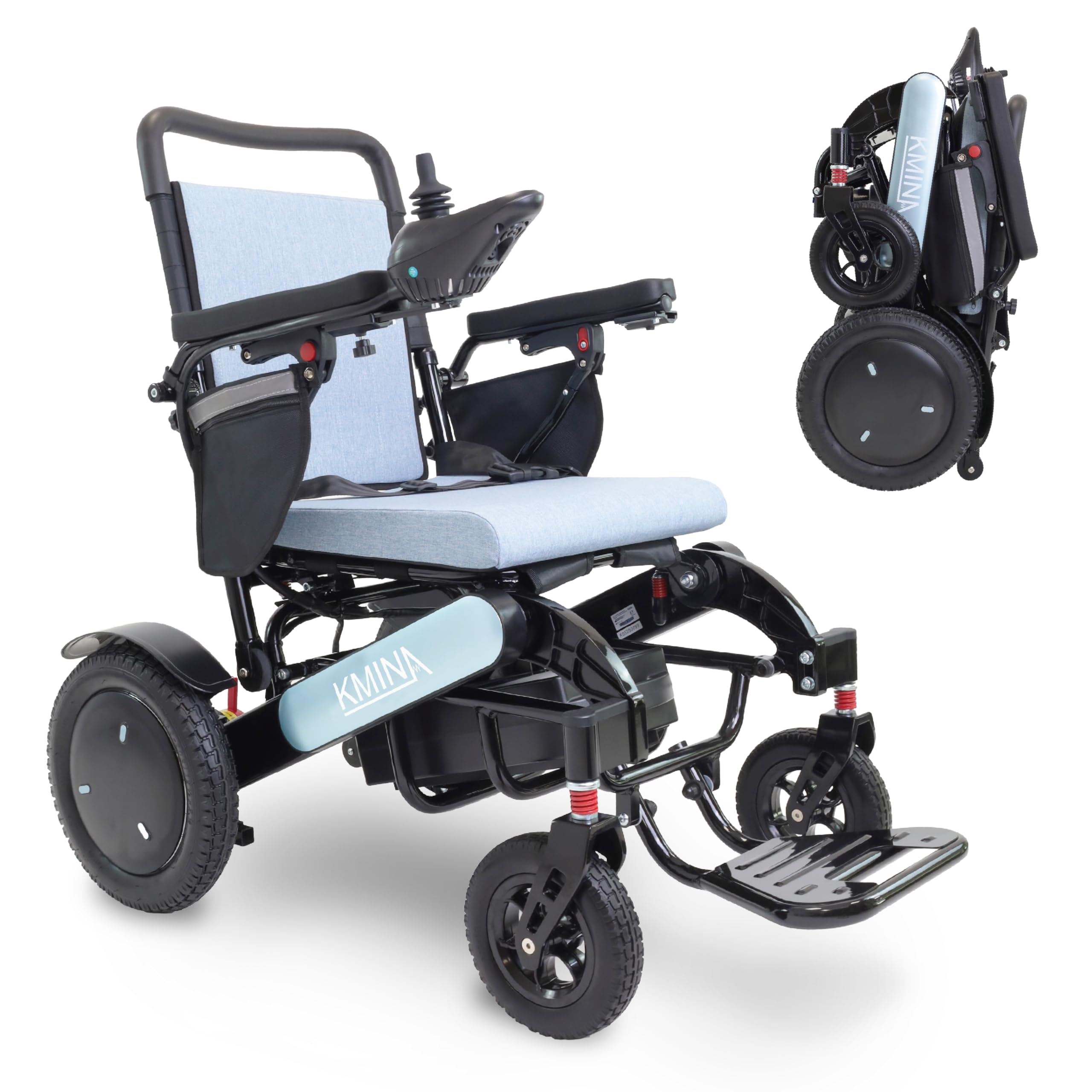 KMINA Fauteuil Roulant Électrique Pliable Ultra Léger, Joystick, 8 km/h