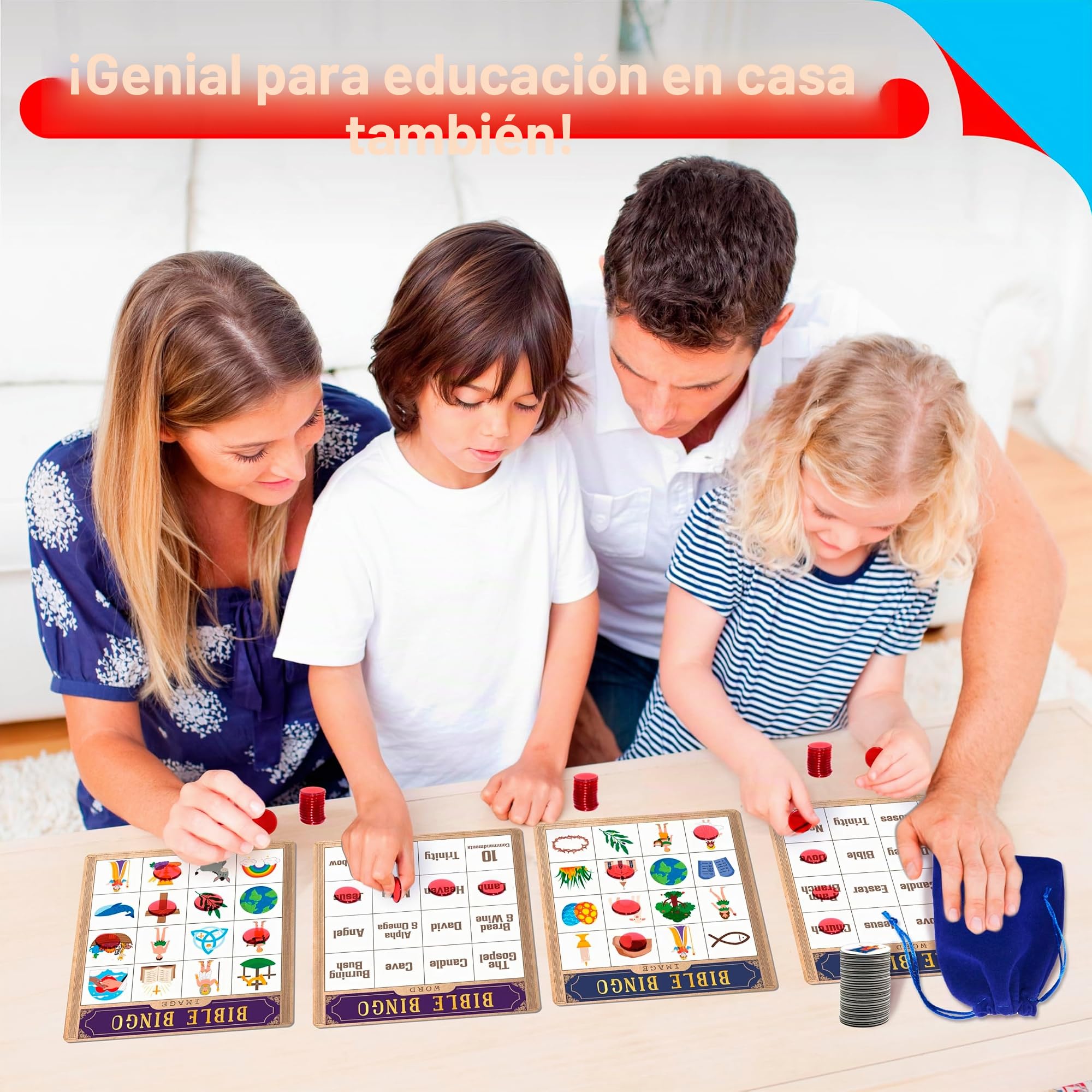 SpriteGru Juego de Bingo Bíblico, Juego de Bingo para Múltiples Jugadores para Cristianos, Niños de la Escuela Bíblica, Iglesia Cristiana Dominguera