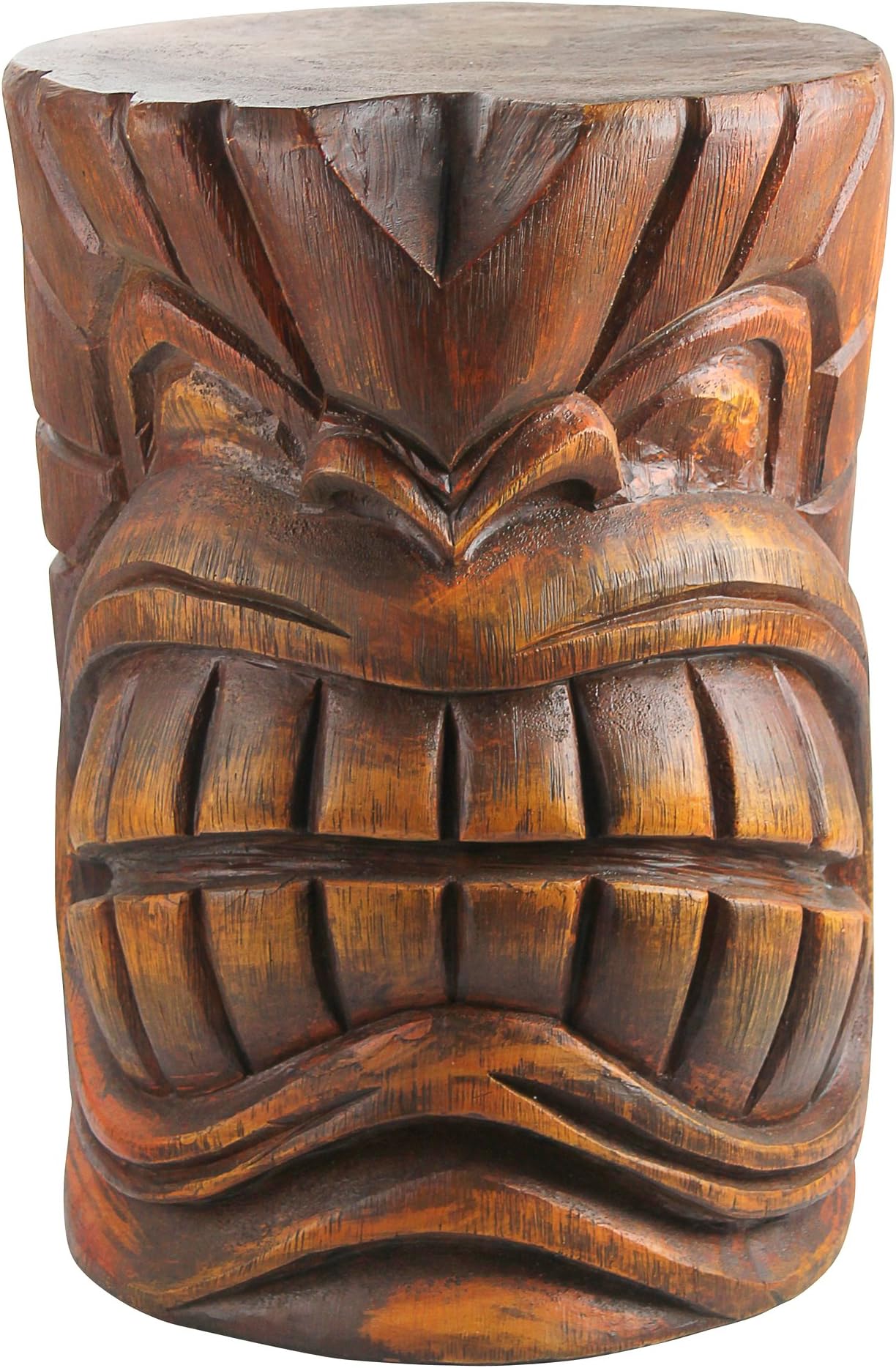 Design Toscano Grand Tiki Face Kanaloa Teeth Indoor/Outdoor Side Table Statue, Patio, Bar, Den, 20 inch tall, Cast Stone Resin, Woodtone Finish
