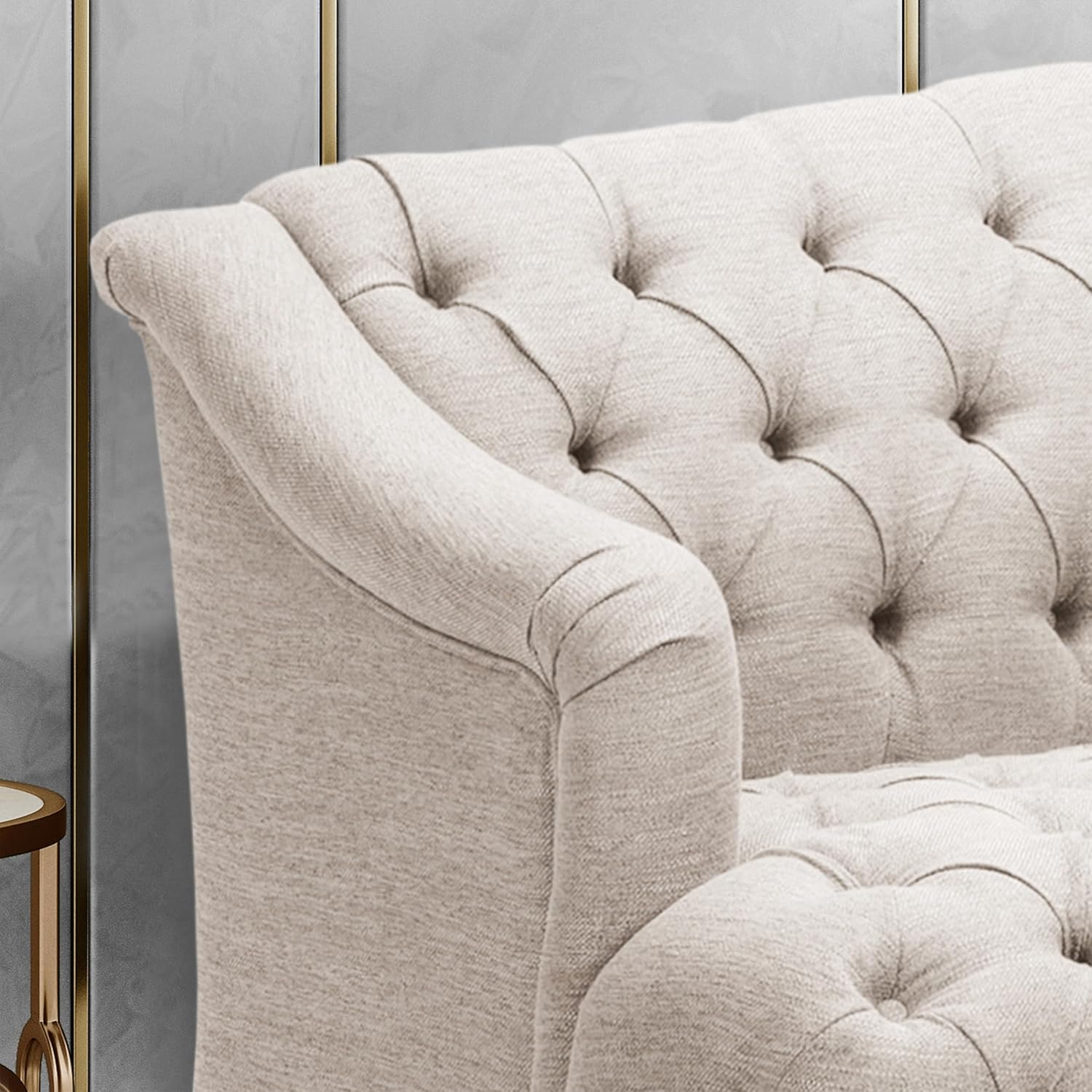 Modern Wingback Tufted Velvet Loveseat, 73.25" 3 Seat Sofas Settee Bench Banquette Chesterfield Love Seat with High Back Thick Padded Cushioned Upholstered Couch for Living Room, Victorian, Beige
