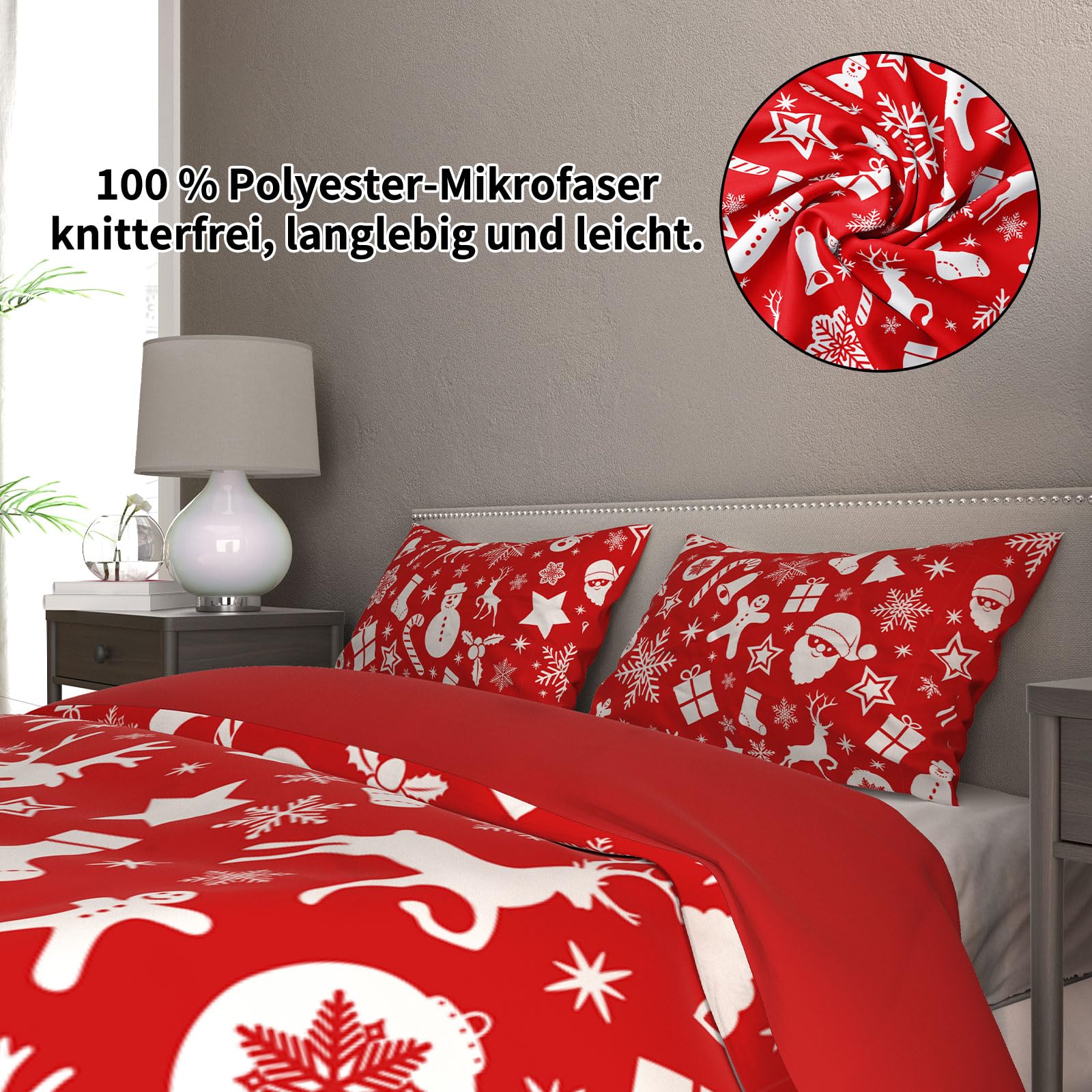 UGZDEA Christmas Bedding Set 220x240cm, 3D Christma Bedding Set including 2 Pillowcases, Father Christmas, Christma Tree - Image 3