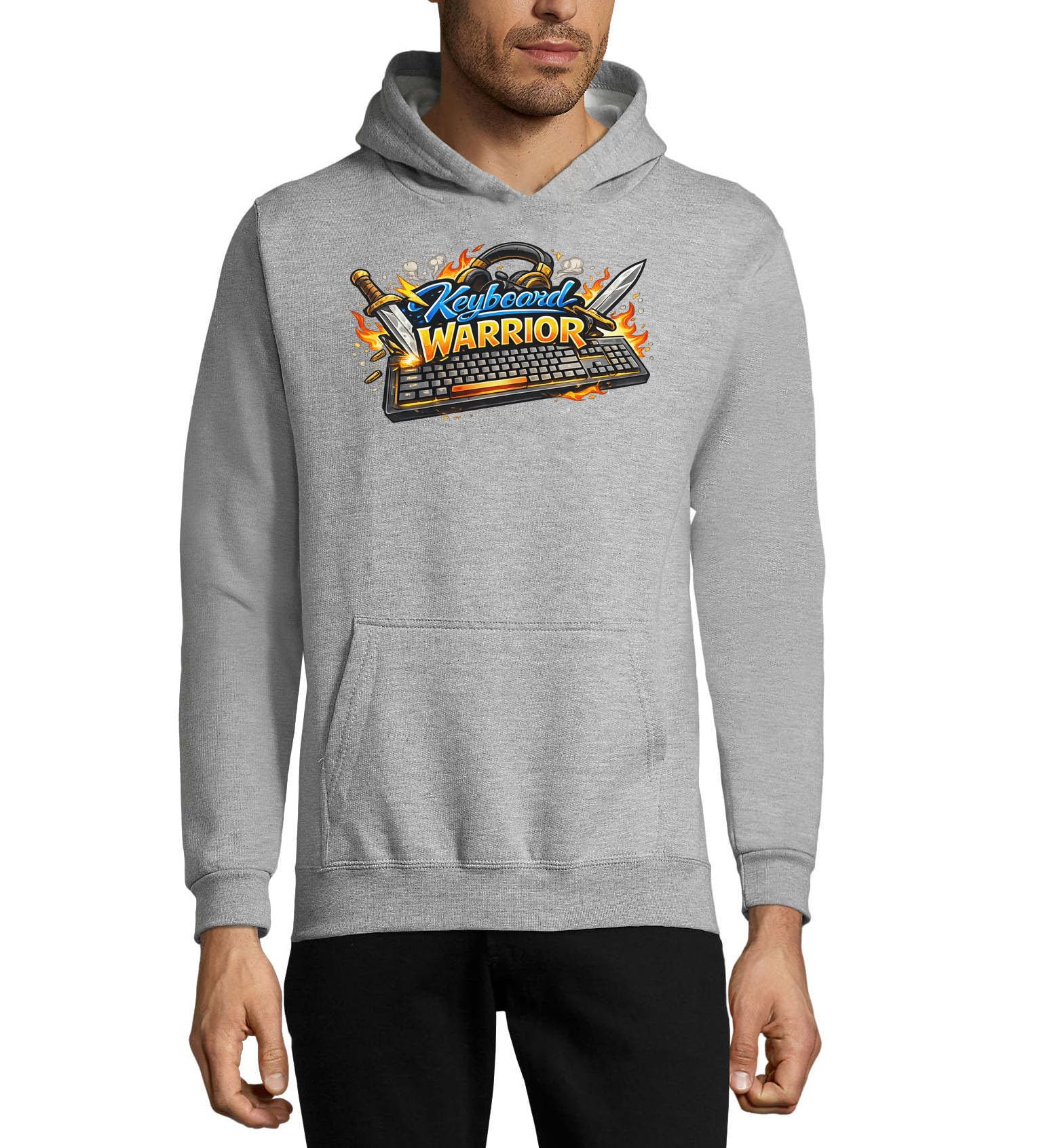 Fierce Gamer Keyboard Battle Emblem Unisex Mieszanka bawełny Bluza z kapturem Bluza z kapturem Szara