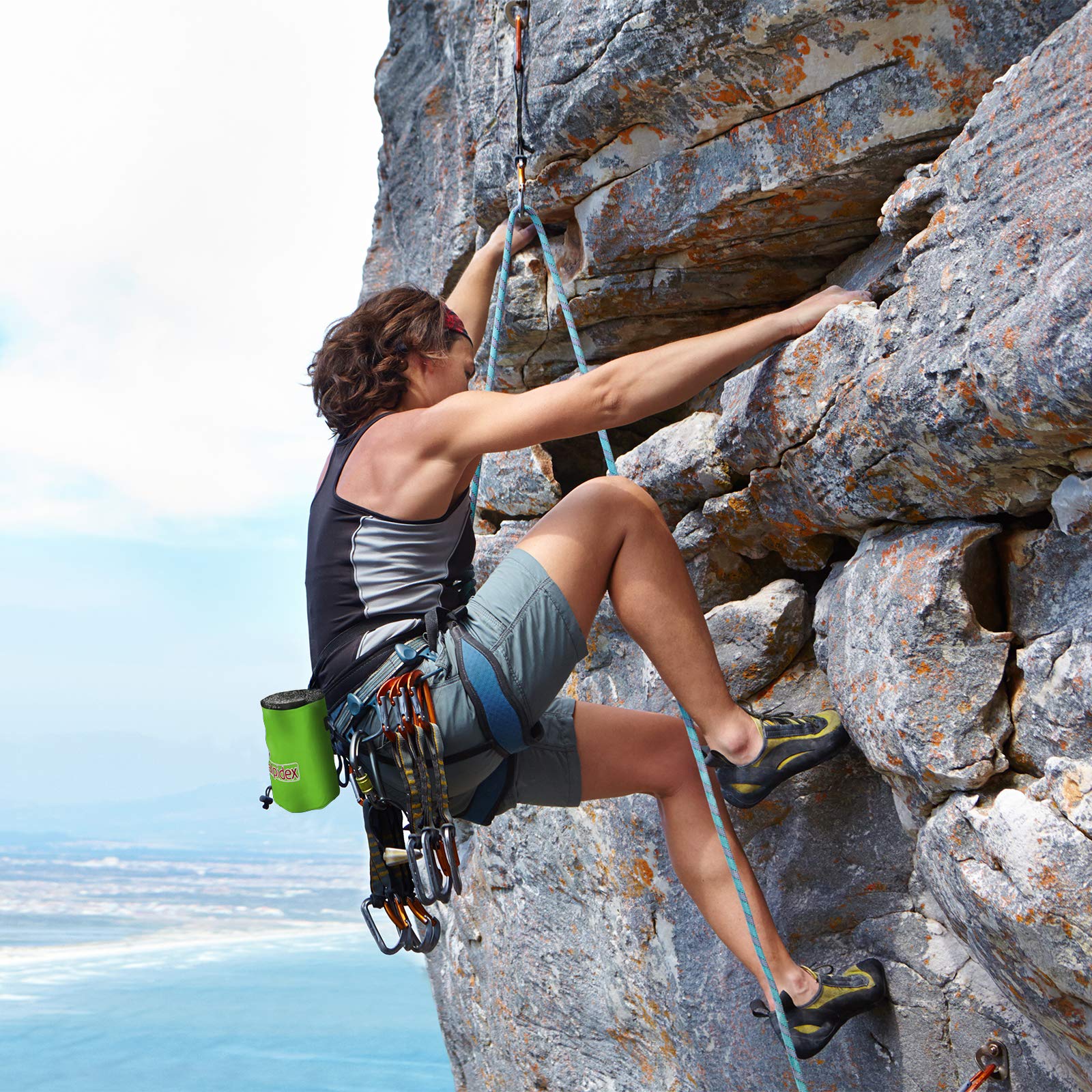 ALPIDEX Bolsa de Tiza Ajustable con cinturón, Bolsa de Tiza para Escalada, Gimnasia, Levantamiento de Pesas, Color Verde
