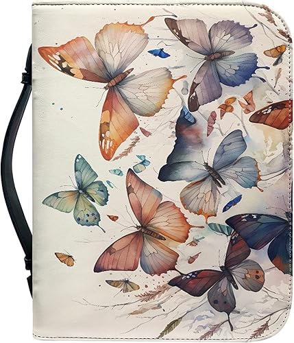 Miniatura 1 de Fundas de Biblia de mariposa personalizadas de cuero para mujeres y niñas, pequeñas con asa y cremallera, fundas de Biblia para estudio bíblico,