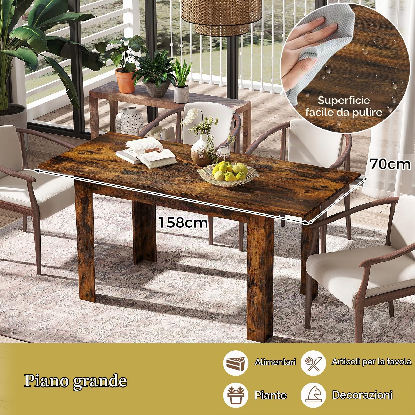 LIFEZEAL Tavolo Allungabile, Tavolo da Pranzo, Cucina, Sala da Pranzo, 120-158cm Piano Estensibile, per 4-6 Persone, Scrivania, Industriale, Salvaspazio, Rettangolare, in Legno, Max 110kg, Marrone