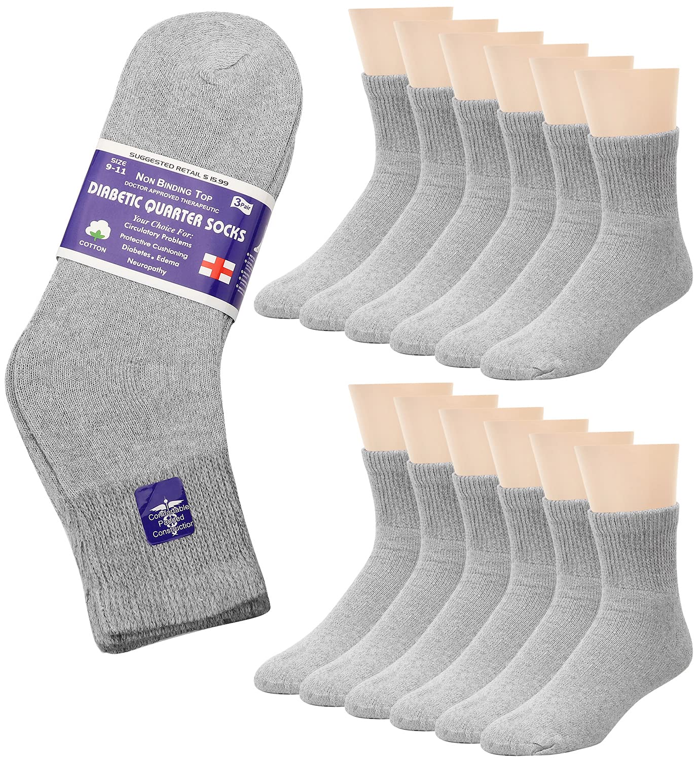 Falari Lot de 12 paires de chaussettes pour diabétiques approuvées par les médecins - Non contraignantes - Coupe ample