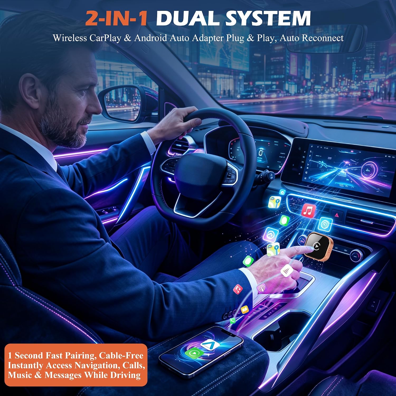 Wireless CarPlay Adapter, 2-in-1 Mini CarPlay Wireless Adapter Plug & Play