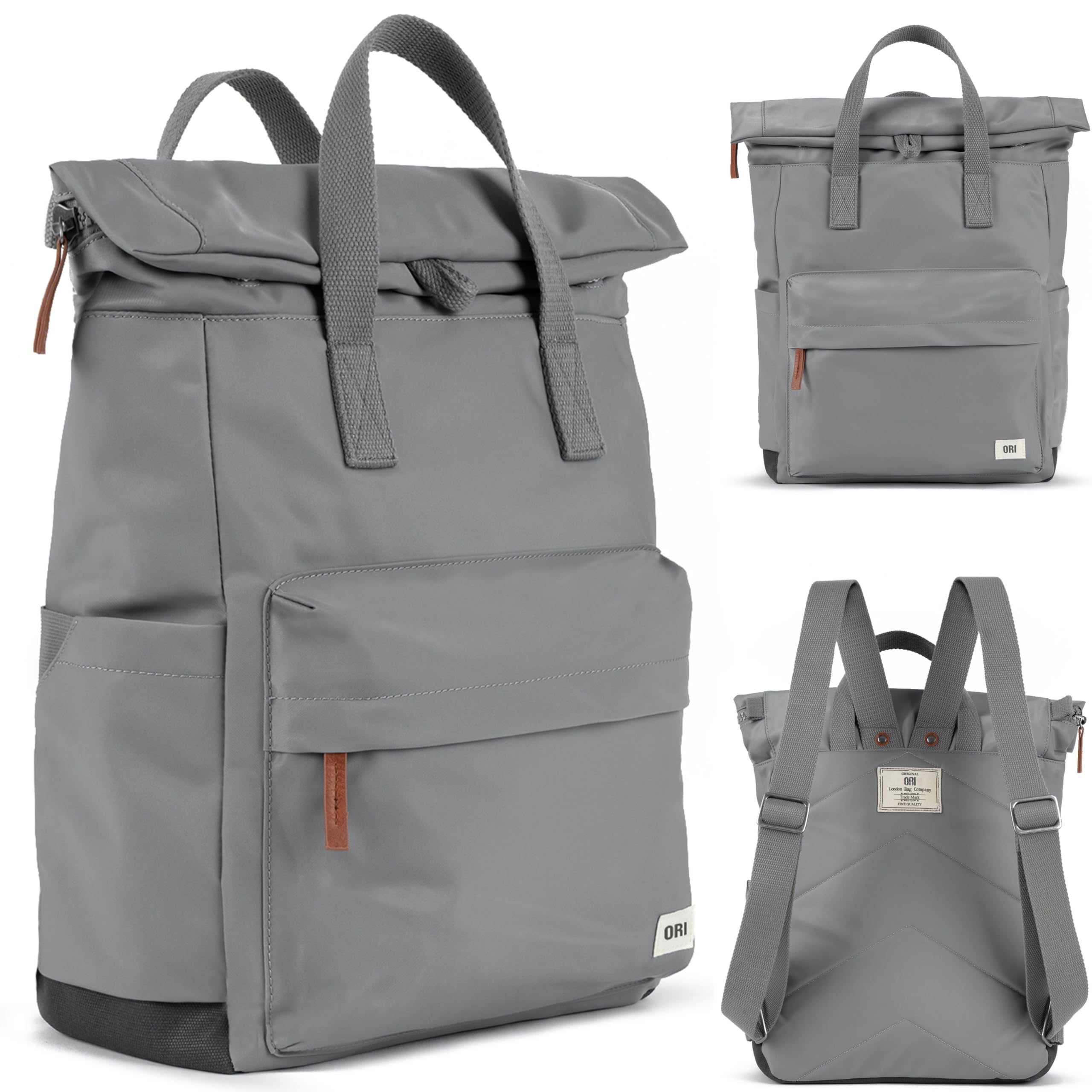 ORI LONDON Travel Backpack - Medium Nylon Rolltop Backpack for Men & Women for Laptop & Accessories - The Canfield, Stormy Gray