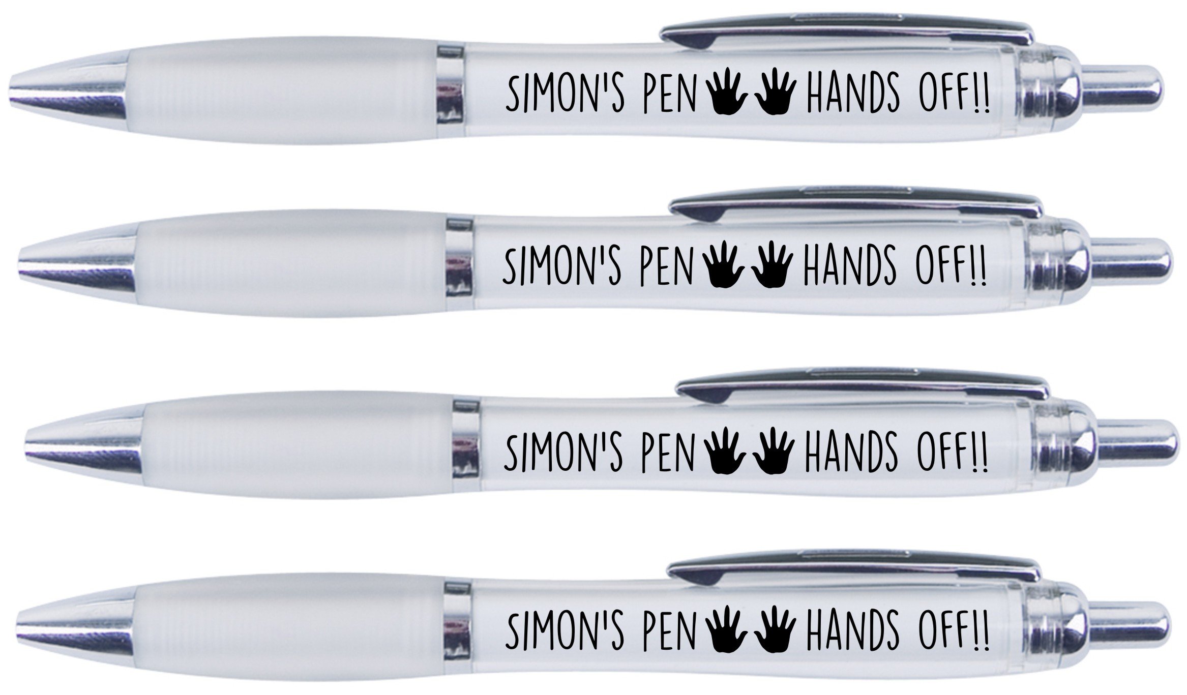 Simon's Pen Hands Off!!, 4 Printed PENS for Simon