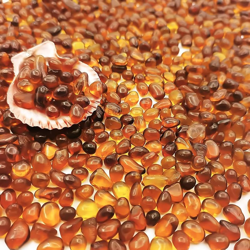 Keedolla Aquarium Sea Glass Pebble Stones, 6-9mm Fish Tank Gravel Marble Rock for Aquarium, Fish Turtle Tank, Vase Fillers, Garden - Amber(0.93LB/430g)