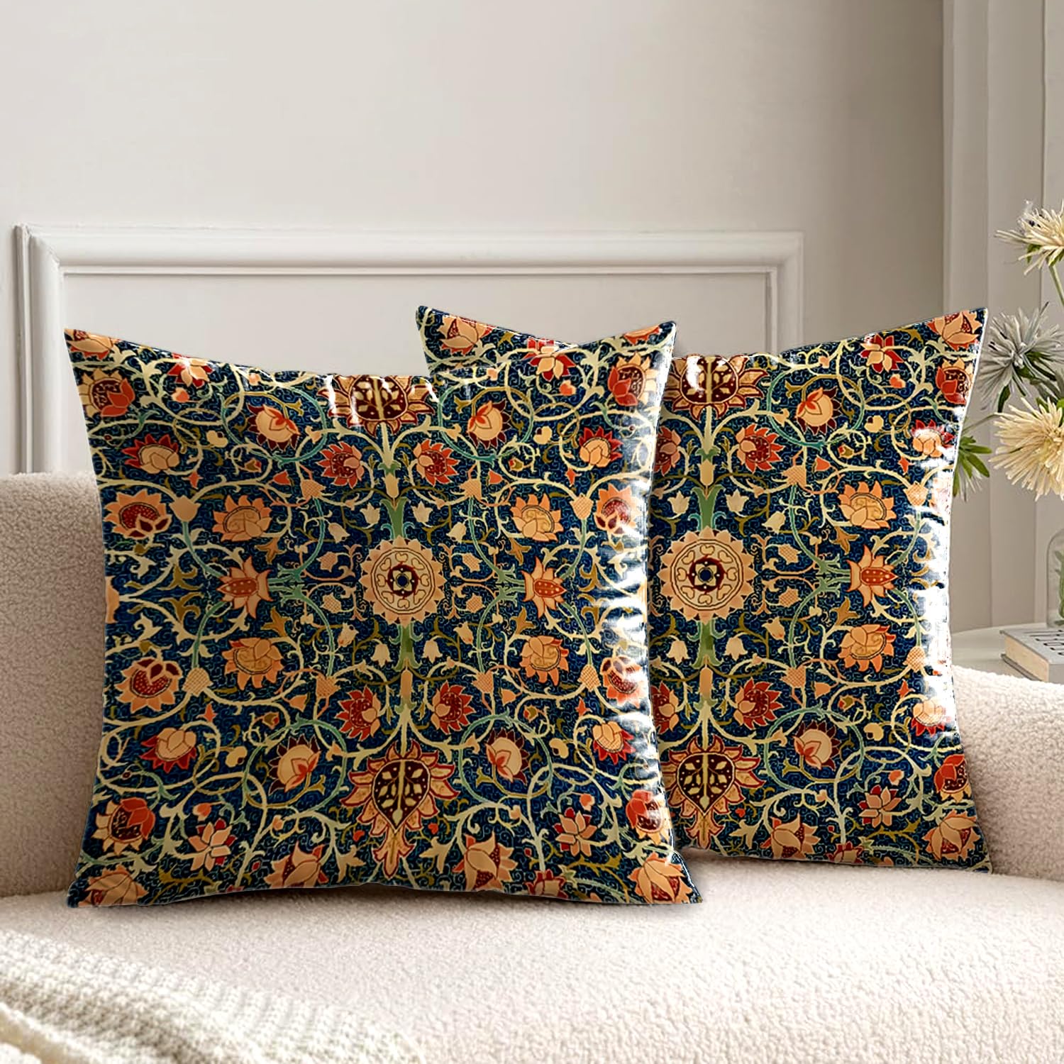 HUASHUZI Cushion Covers William Morris 40x40cm Boho Decorations Double Sided Pattern Throw Pillow Case Set of 2 Home Decor for Sofa Bench Couch