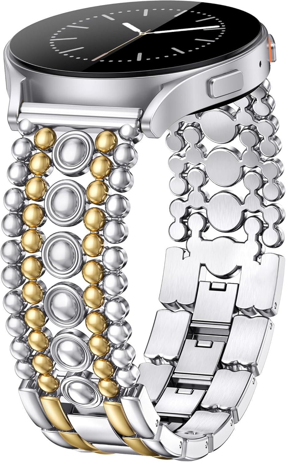 Minyee Compatible with Samsung Galaxy Watch 7 6 5 4 FE 40mm 44mm/Watch 6 Classic 43mm 47mm/Watch 5 Pro 45mm Band Women, 20mm Pretty Dressy Stainless Steel Metal Adjustable Round Studded Link Bracelet