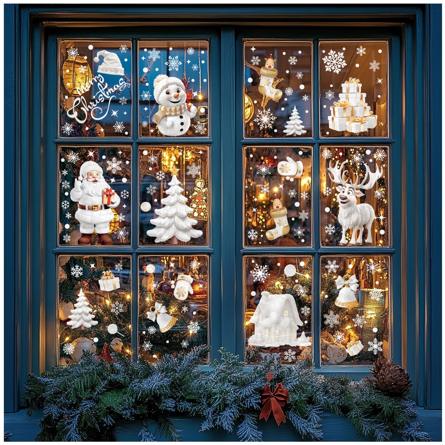 GYGYL 190Pcs Christmas Snowflake Window Clings Stickers for Glass, Xmas Decals Decorations Holiday Snowflake Santa Claus Reindeer Decals for Party-Style11, 190Pcs