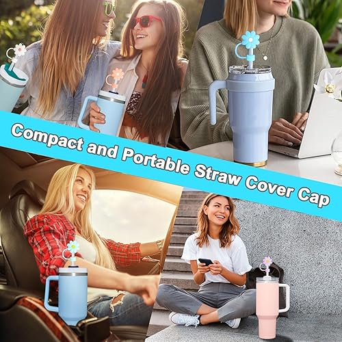 Miniatura 7 de Tapas de paja para copa Stanley, 8 piezas de silicona para sorbetes de flores compatibles con vasos Stanley de 30 y 40 onzas, tapas de punta de