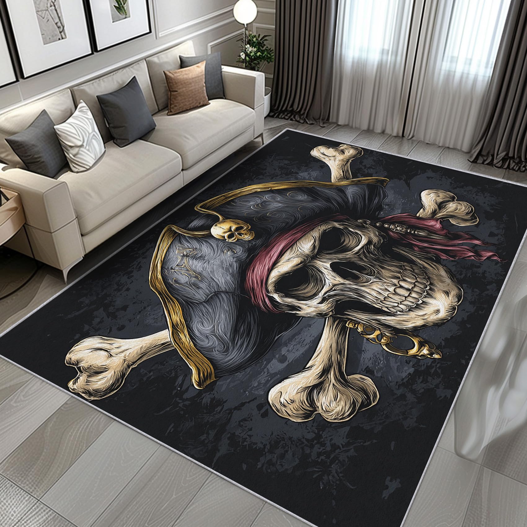 Tapis crâne de pirate moquette design pour l'ambiance gothique d'un salon ou d'une entree