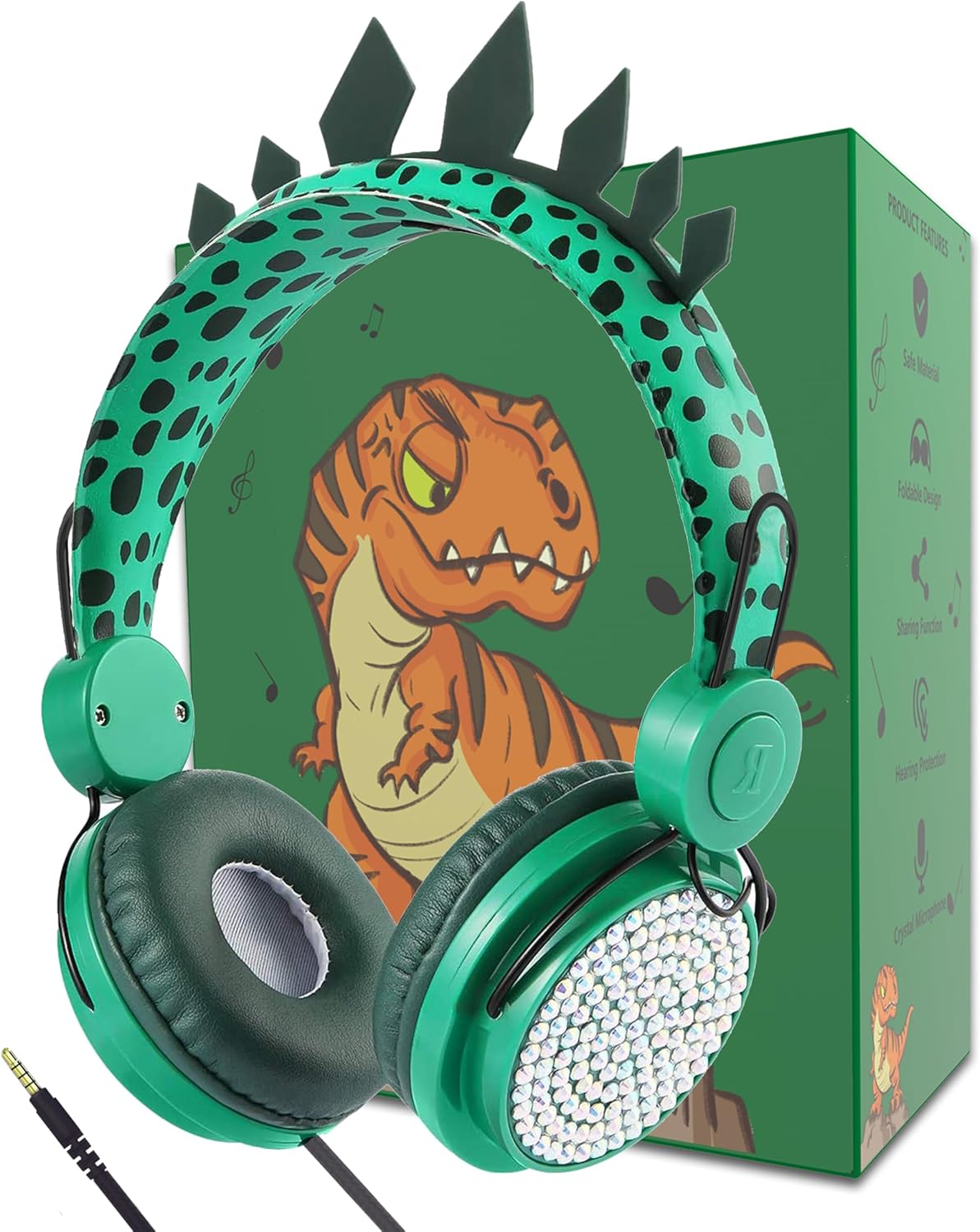Product image of Kids Headphones,Dinosaurs Wired Headsets for Boys&Girls,Built-in Mic&On/Over Ear HD Stereo for Online Study/School/Tablet with Nylon Cable (Green)
