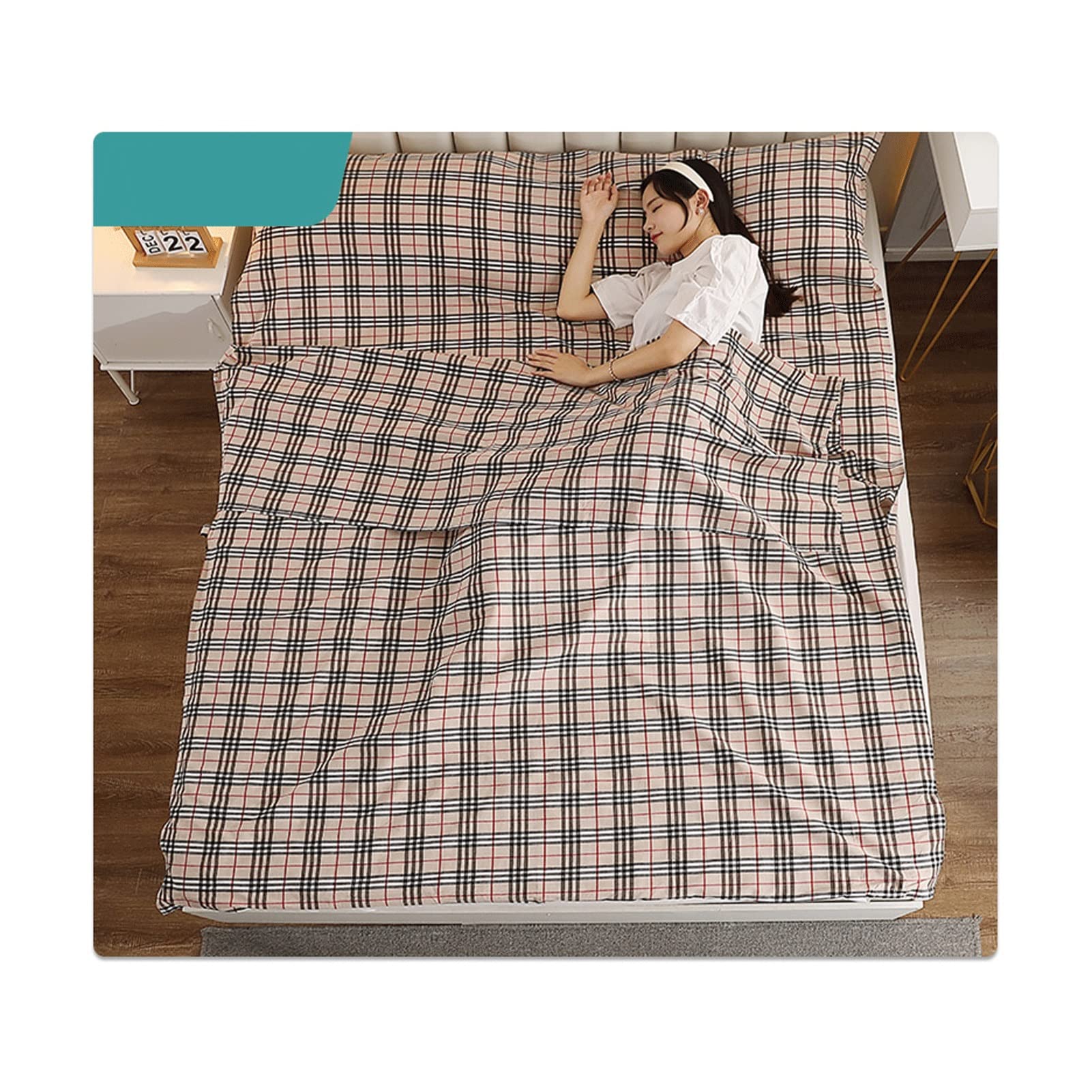 Saco de Dormir Ligero 100% Algodón Estampado de Rayas a Cuadros Sábana for Saco de Dormir for Acampada y Viaje Interior hostels Cabañas albergues Exterior ( Color : Brown B , Size : 180x210cm-70x82" )