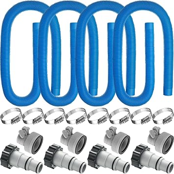 EBOOT 4 Set Pool Pump Hose for Above Ground, 1.5 Inch x 59" Replacement Filter Hose with 8 Clamps and 8 Adapters for Swimming Pool Compatible AccessoriesBlue