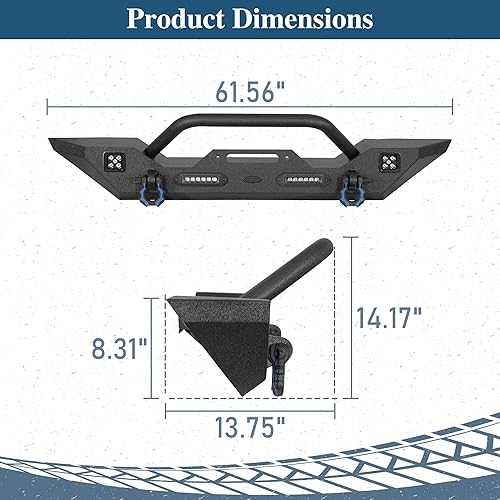 Miniatura 9 de Hooke Road Parachoques delantero resistente para Jeep Gladiator JT (2020-2025) y Wrangler JK JL (2007-2025), parachoques de acero todoterreno con