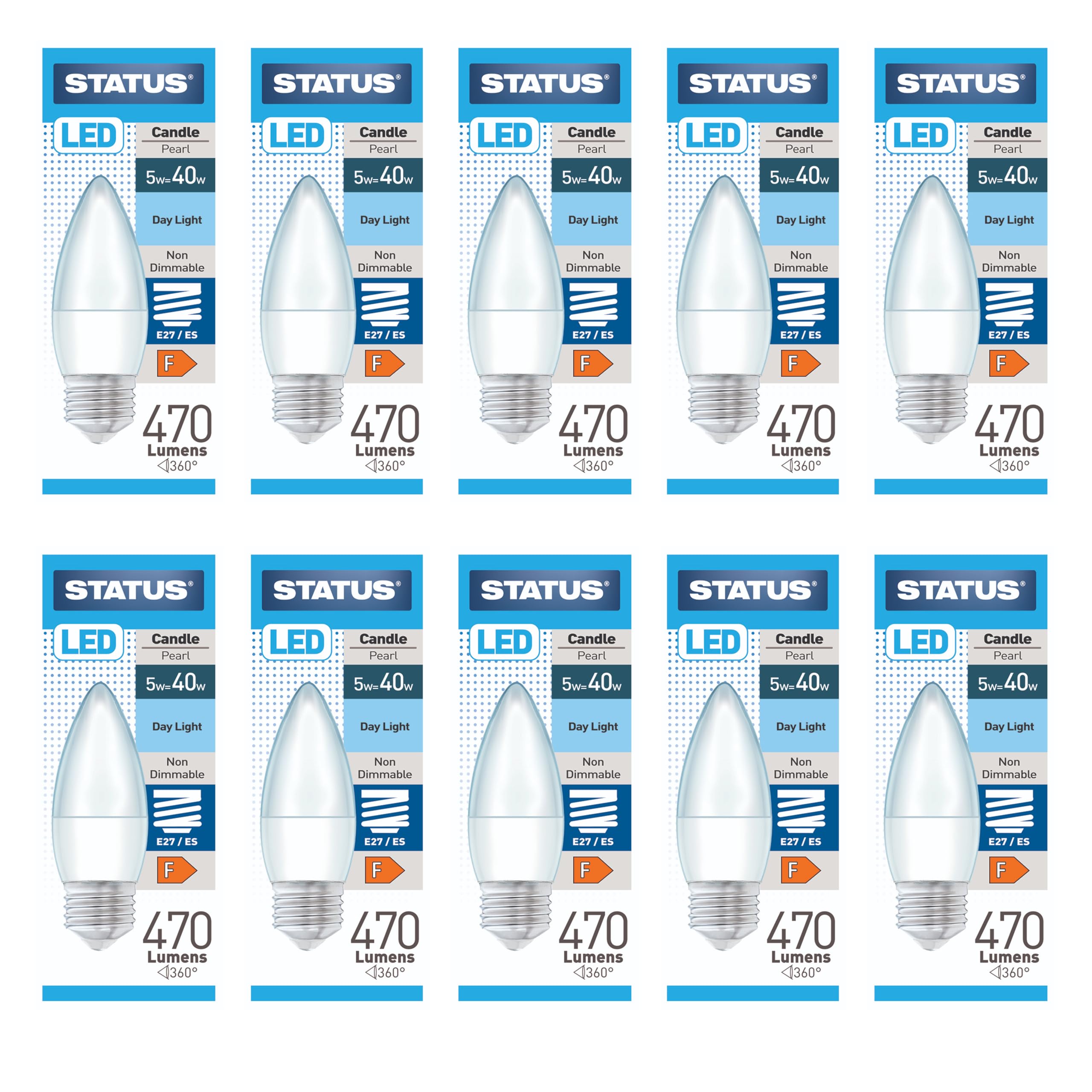 Status 5w = 40w = 470 lumens LED - Candle - E27 - PA - Pearl - Day Light- 1 pk Box - in White CDU