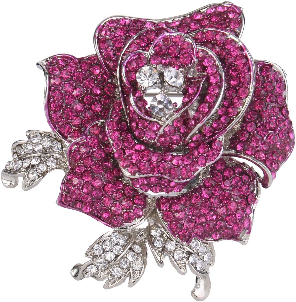 EVER FAITH Women's Austrian Crystal Blooming Beautiful Rose Flower Brooch