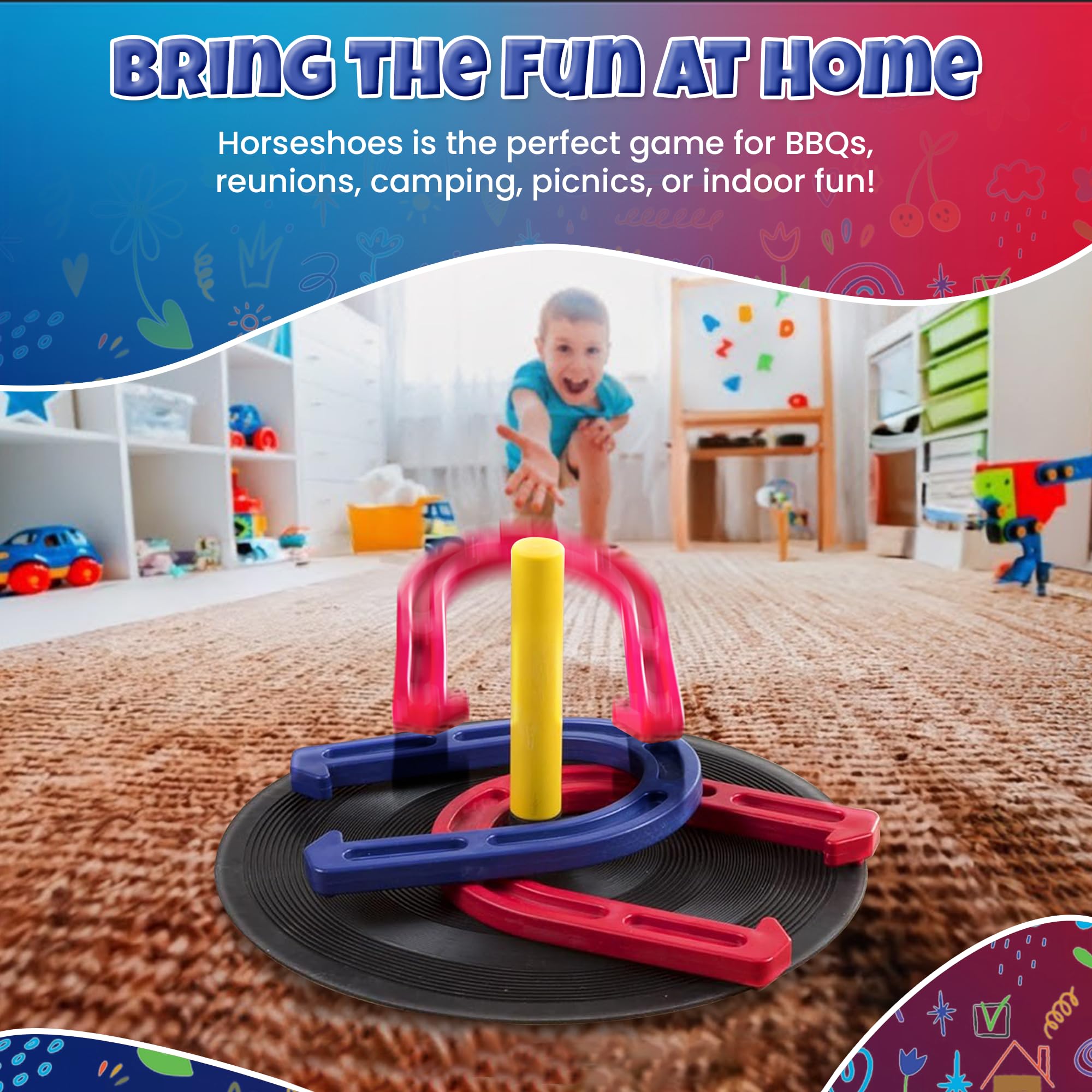 YONAR Sports Outdoor Indoor Rubber Horseshoes Set | Includes 4 Horseshoes, 2 Pegs, 2 Rubber Mats, 2 Red Plastic dowels, 1 Mesh Bag | Perfect for Beach, Parks, Picnics, Backyard, Fun for Kids Adults